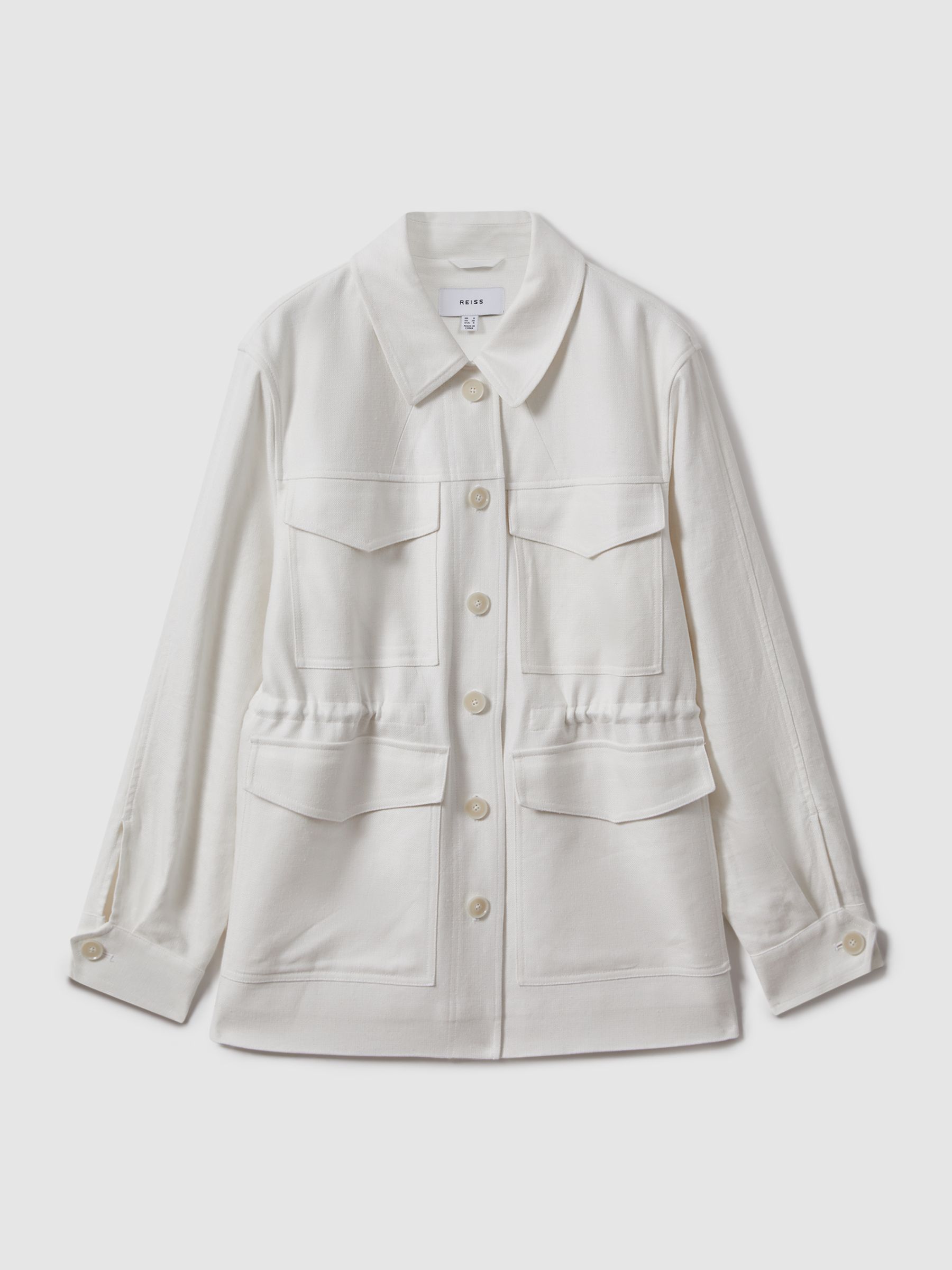 Linen Blend Drawstring Overshirt in White - Image 2 of 6