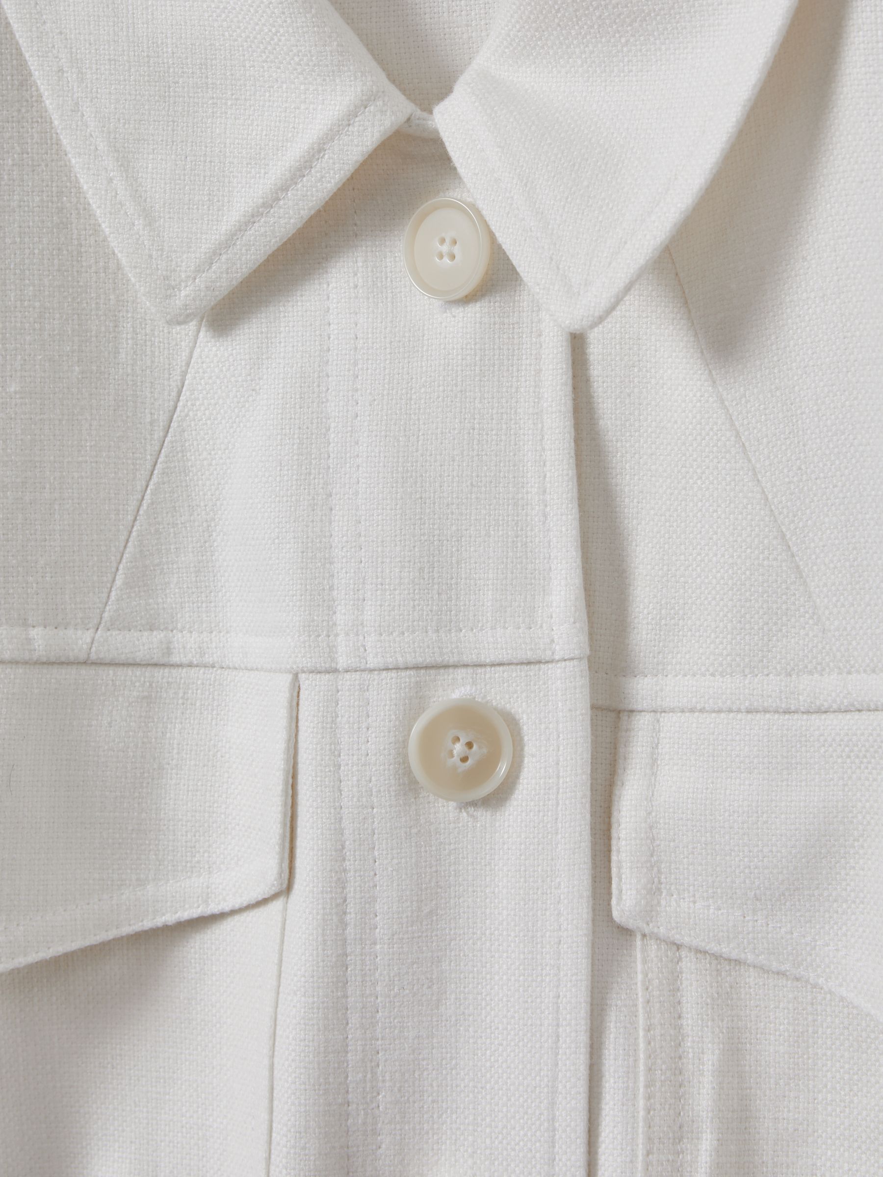Linen Blend Drawstring Overshirt in White - Image 6 of 6