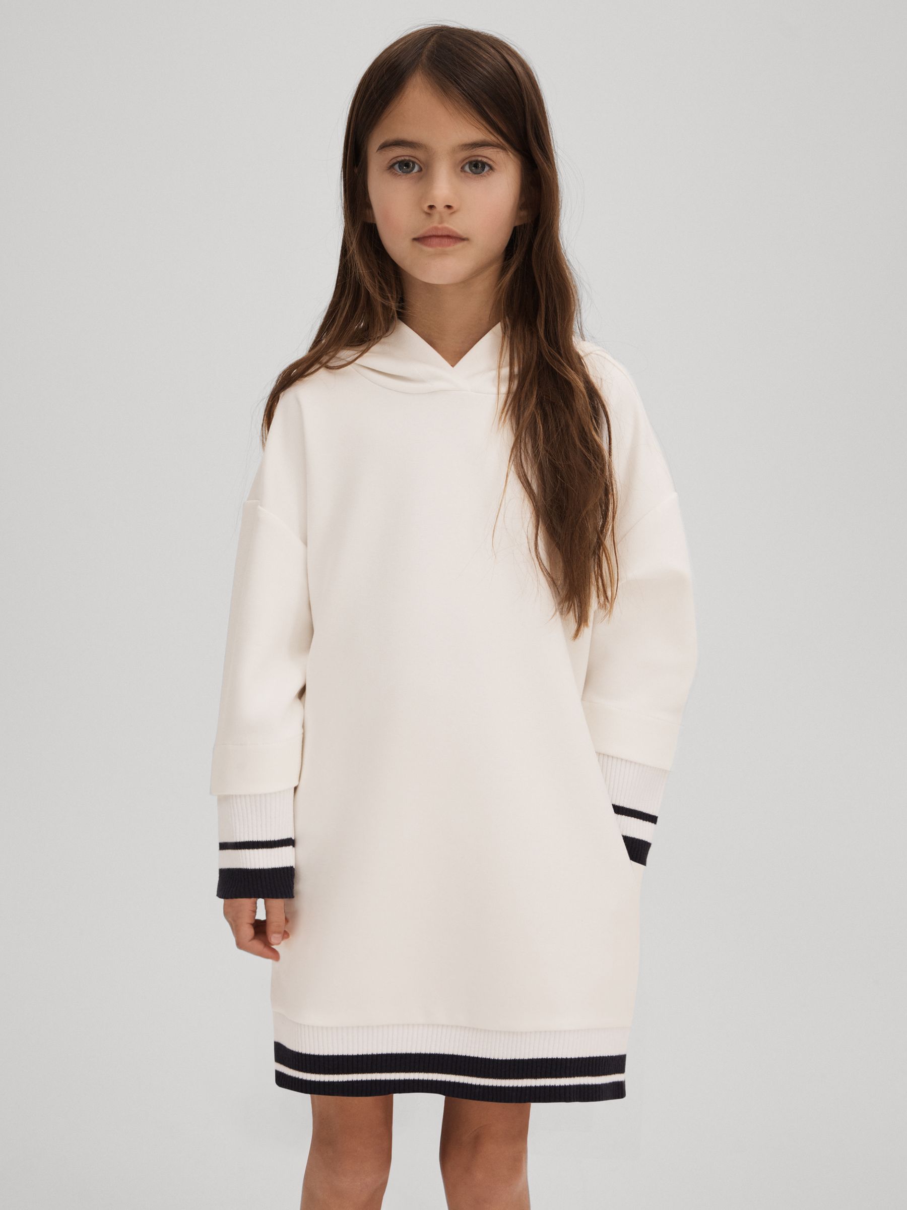 4-9 yrs Relaxed Jersey Hooded Dress in Ecru - Image 1 of 6 4-9 yrs Relaxed Jersey Hooded Dress in Ecru - Image 1 of 6