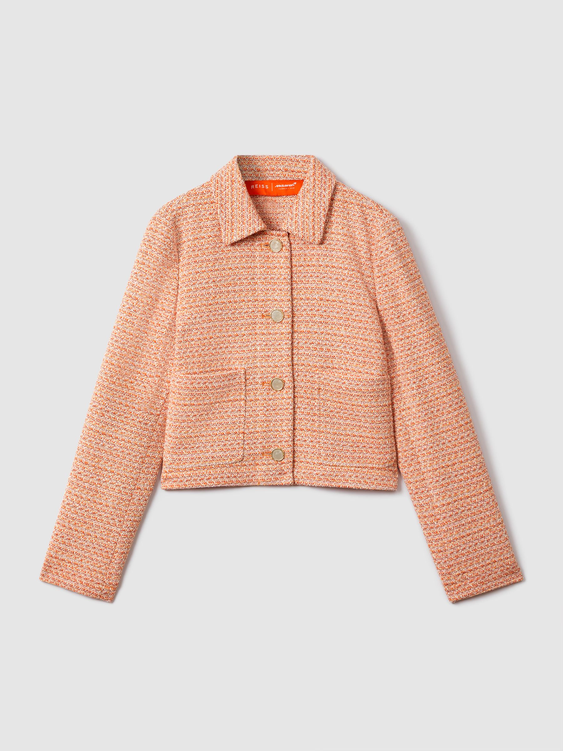 McLaren F1 Boucle Cropped Jacket in Papaya - Image 2 of 8