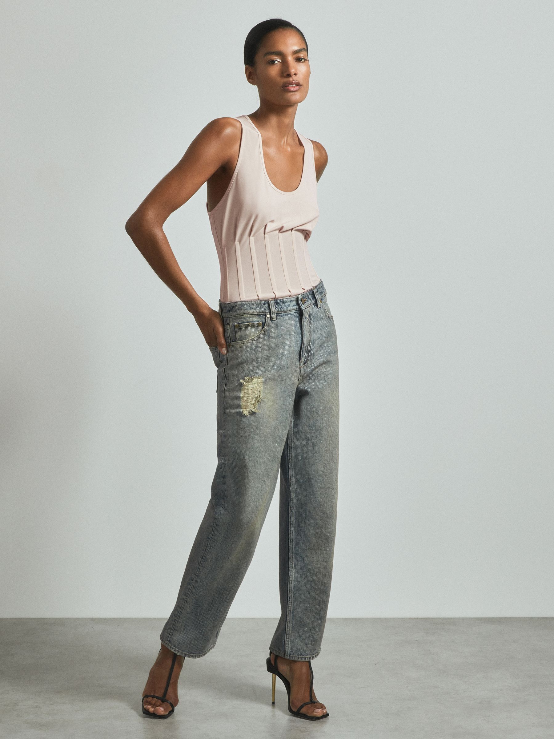 Atelier Embellished Wide Leg Jeans in Blue - Image 1 of 6