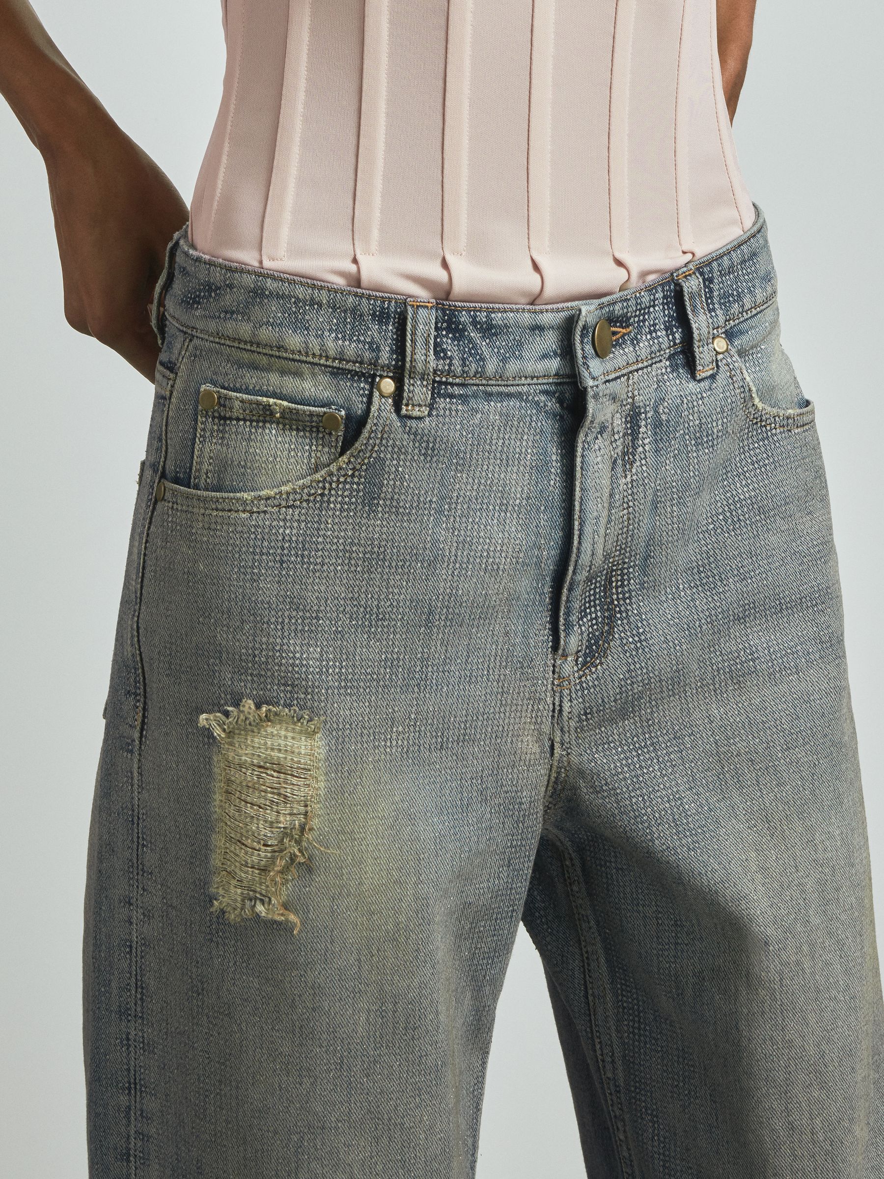 Atelier Embellished Wide Leg Jeans in Blue - Image 4 of 6