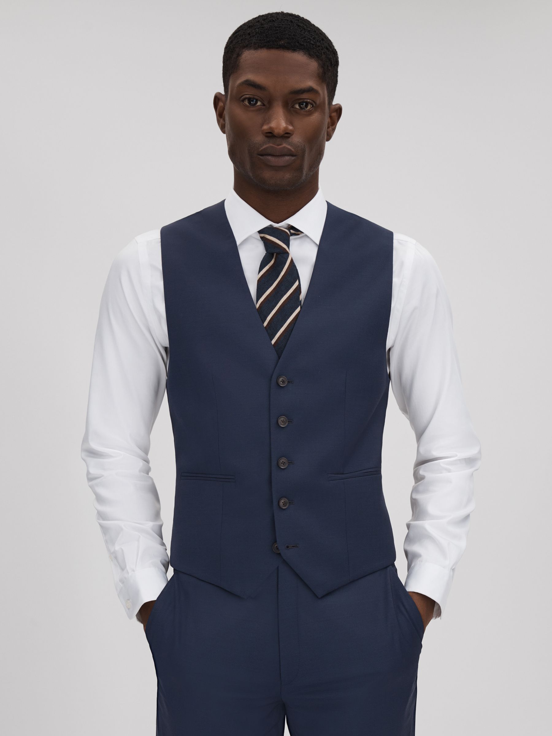 Destiny Navy Wool Single Breasted Slim Fit Waistcoat - Image 1 of 5