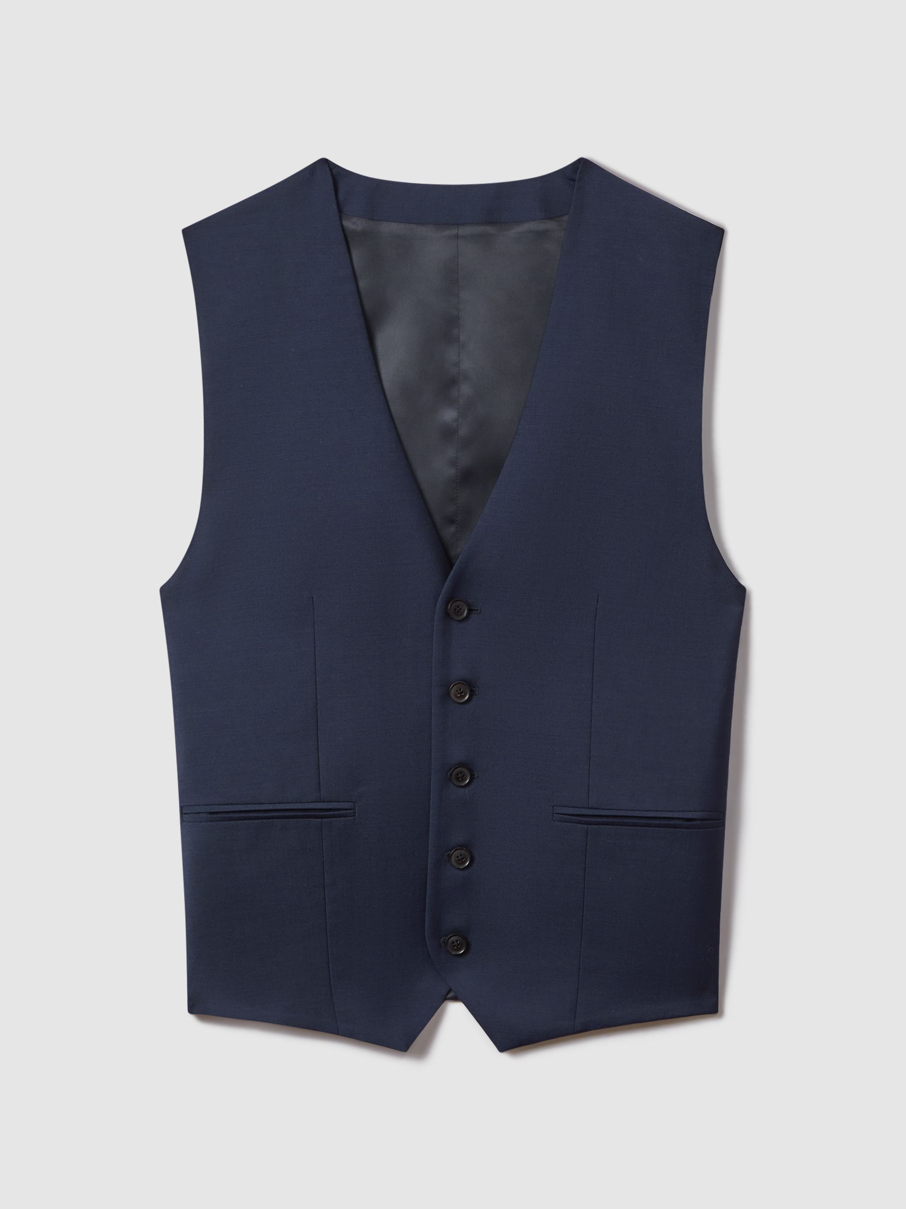 Destiny Navy Wool Single Breasted Slim Fit Waistcoat - Image 2 of 5