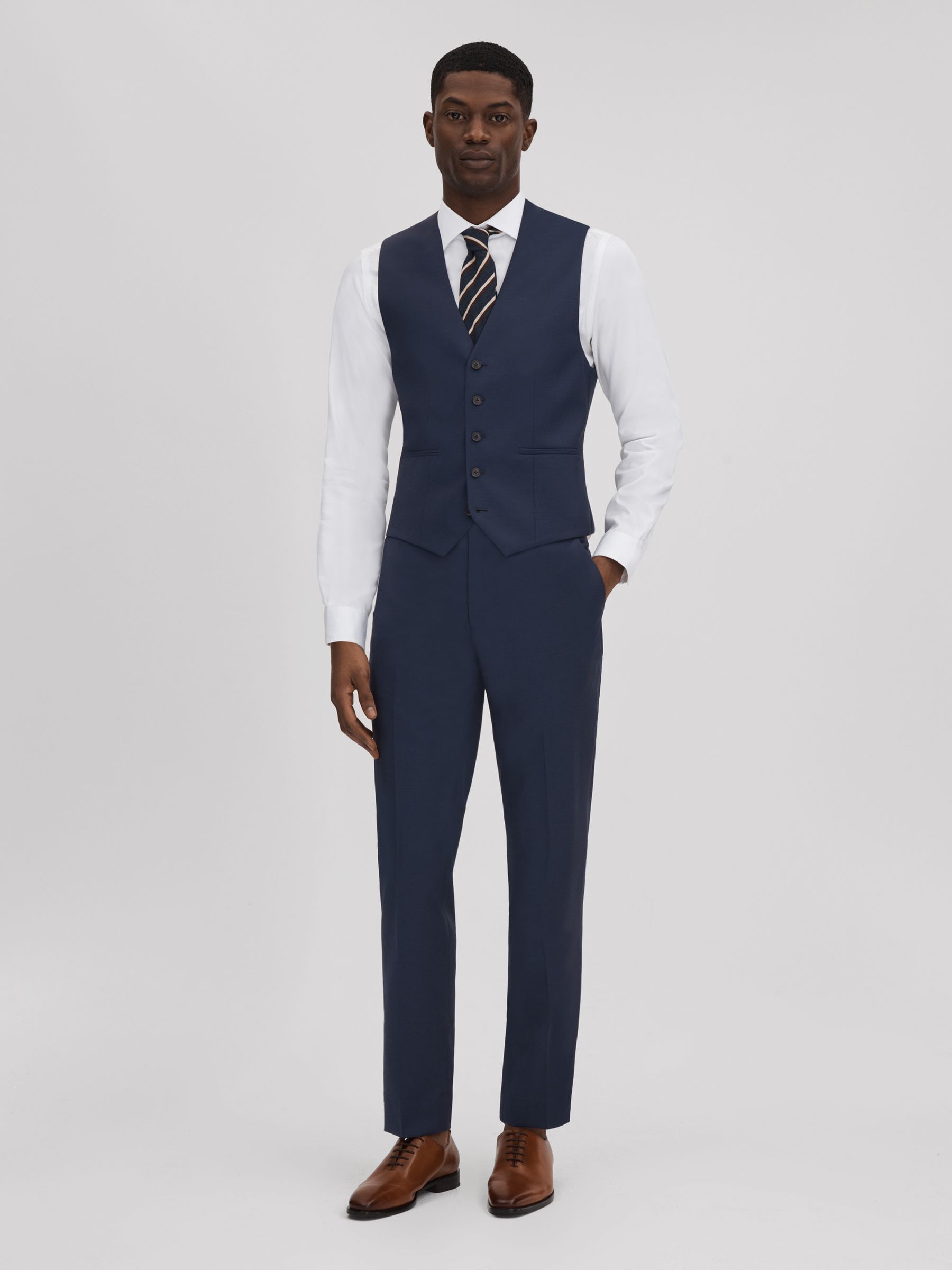 Destiny Navy Wool Single Breasted Slim Fit Waistcoat - Image 3 of 5