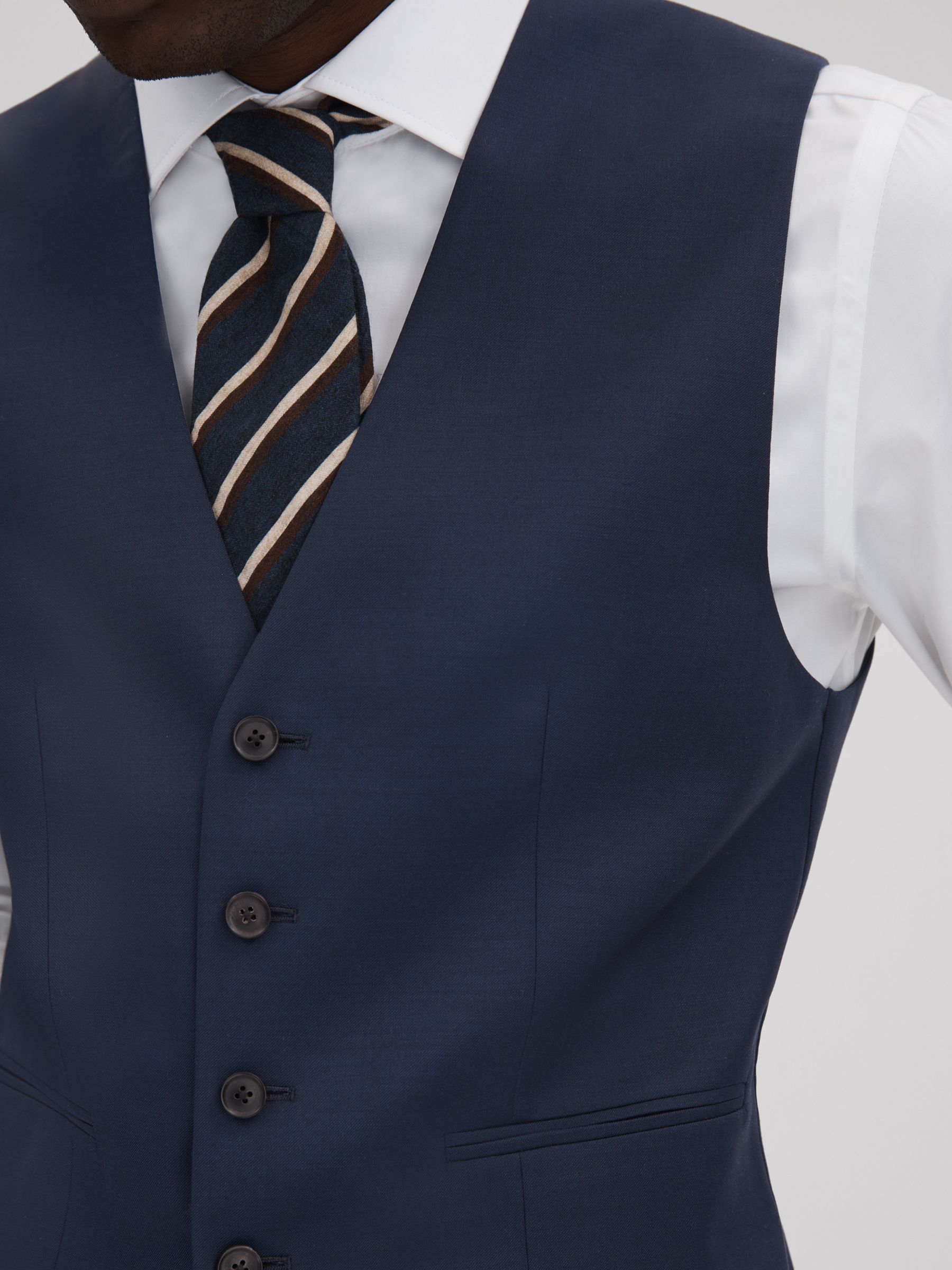 Destiny Navy Wool Single Breasted Slim Fit Waistcoat - Image 4 of 5