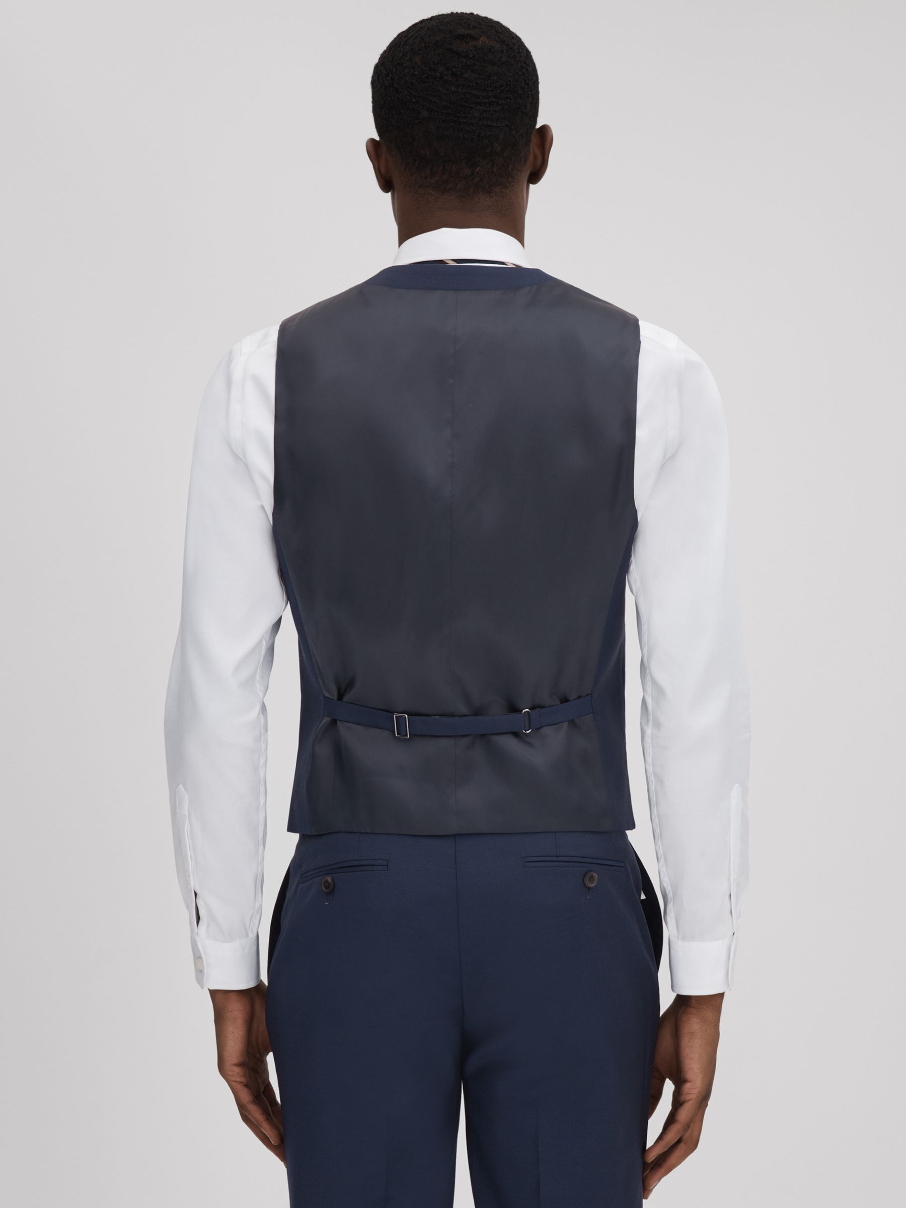 Destiny Navy Wool Single Breasted Slim Fit Waistcoat - Image 5 of 5