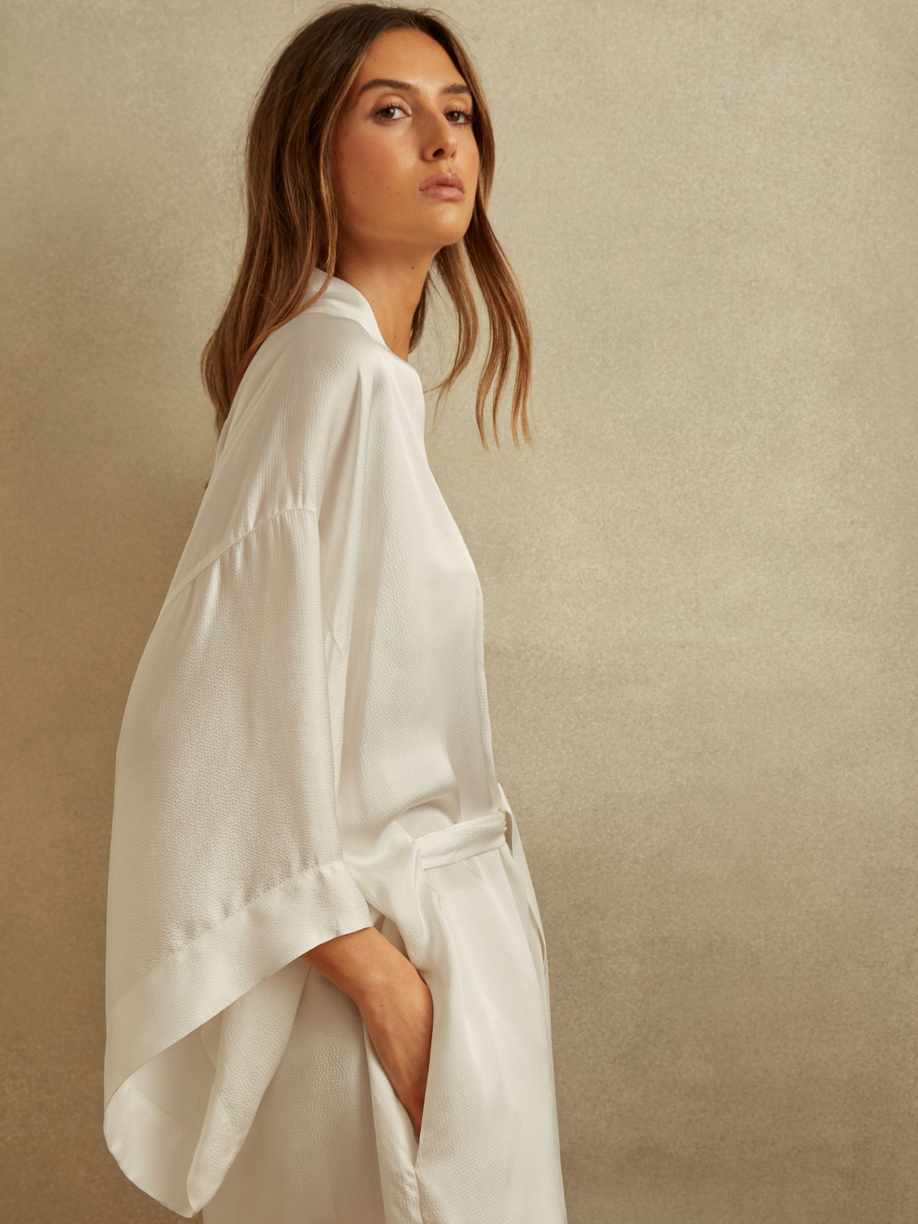 Textured Belted Kimono in Ivory - Image 3 of 6