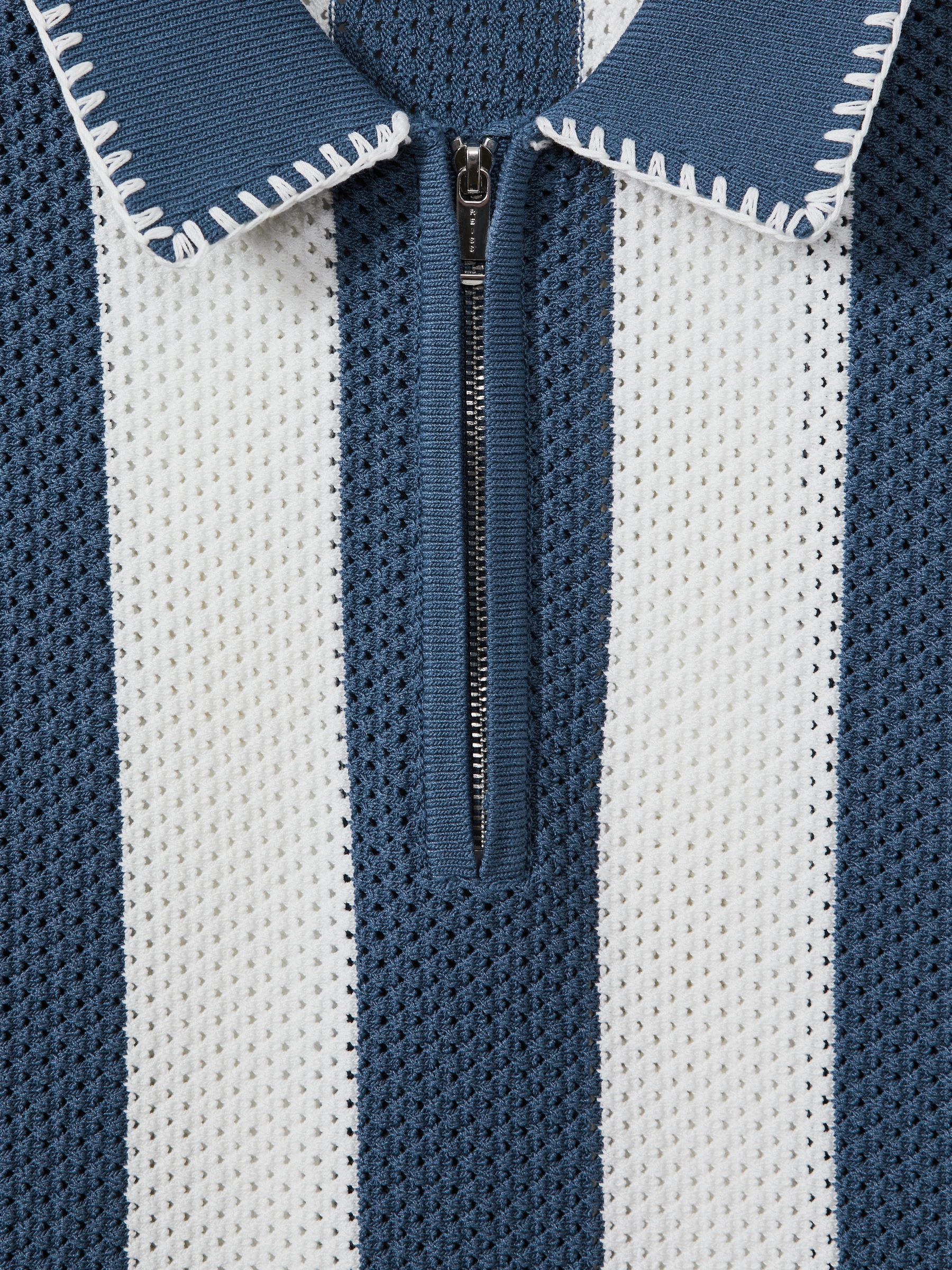 Knitted Half-Zip Polo Shirt in Airforce Blue/Ecru - Image 5 of 5