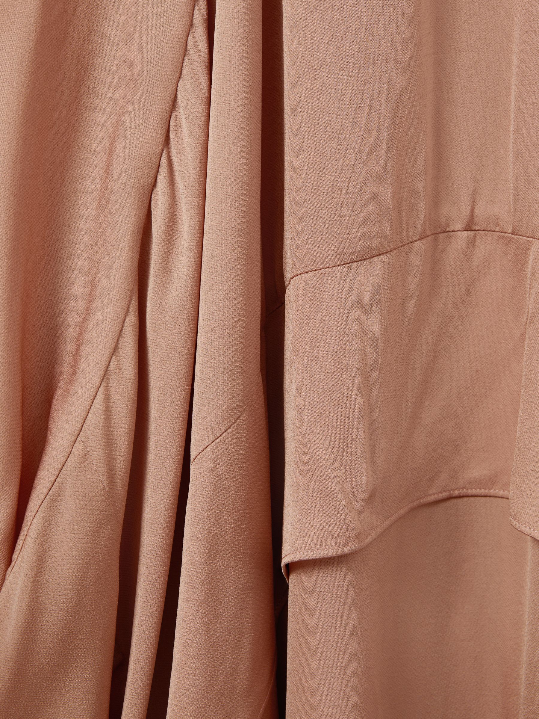 Viscose Side Pleat Asymmetric Midi Dress in Nude - Image 5 of 5