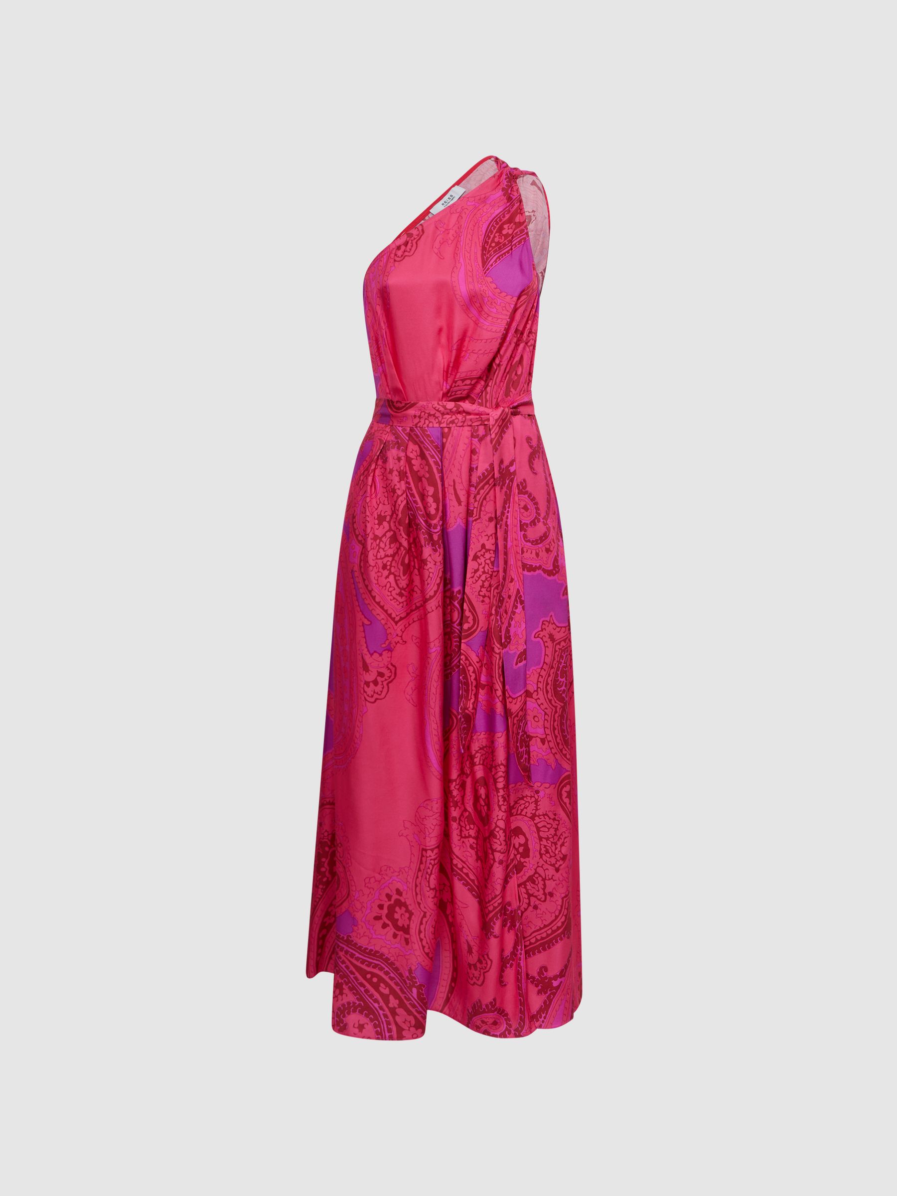Reiss One Shoulder Paisley Maxi Dress in Pink - REISS