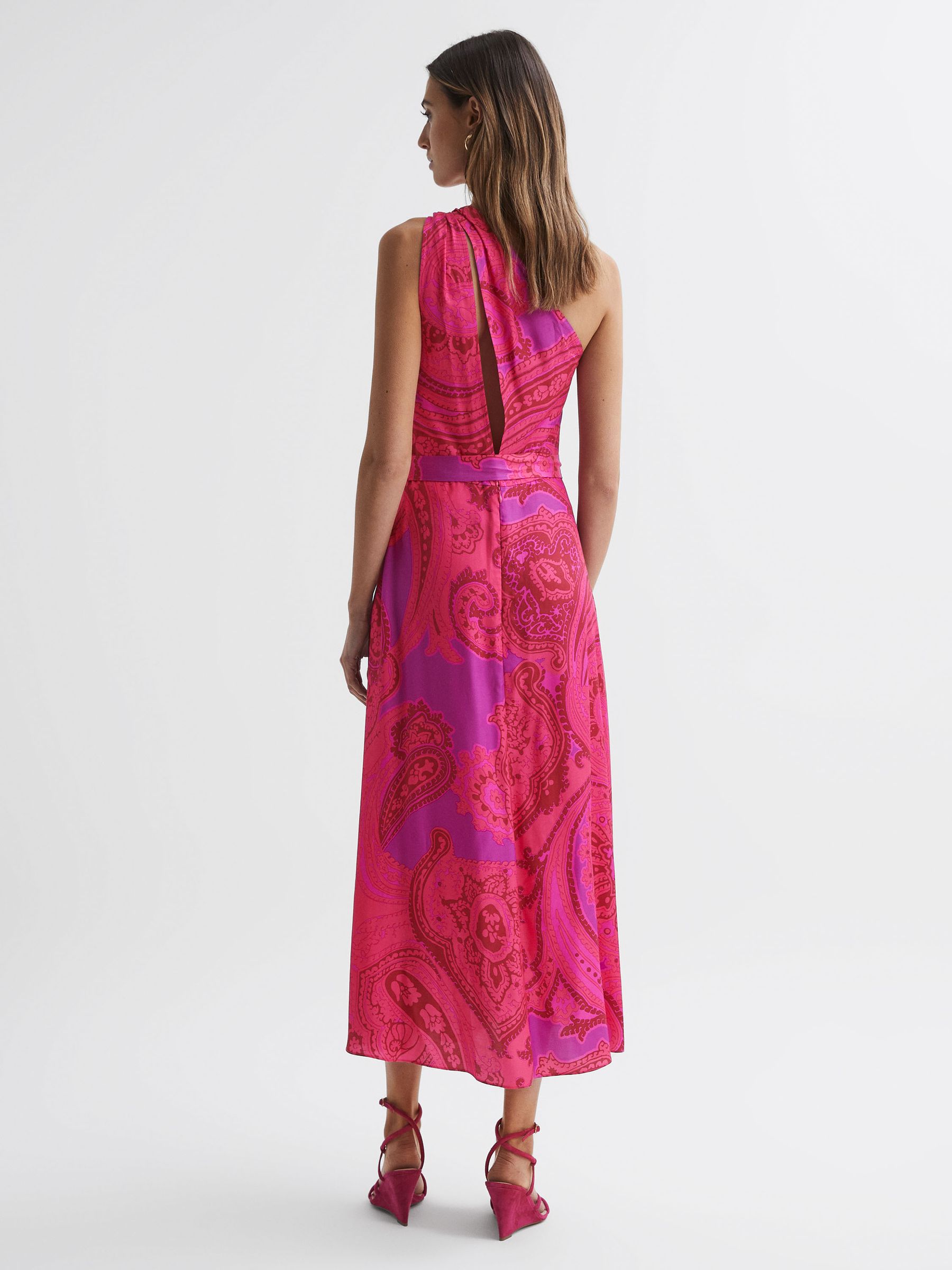 One Shoulder Paisley Maxi Dress in Pink - Image 4 of 5