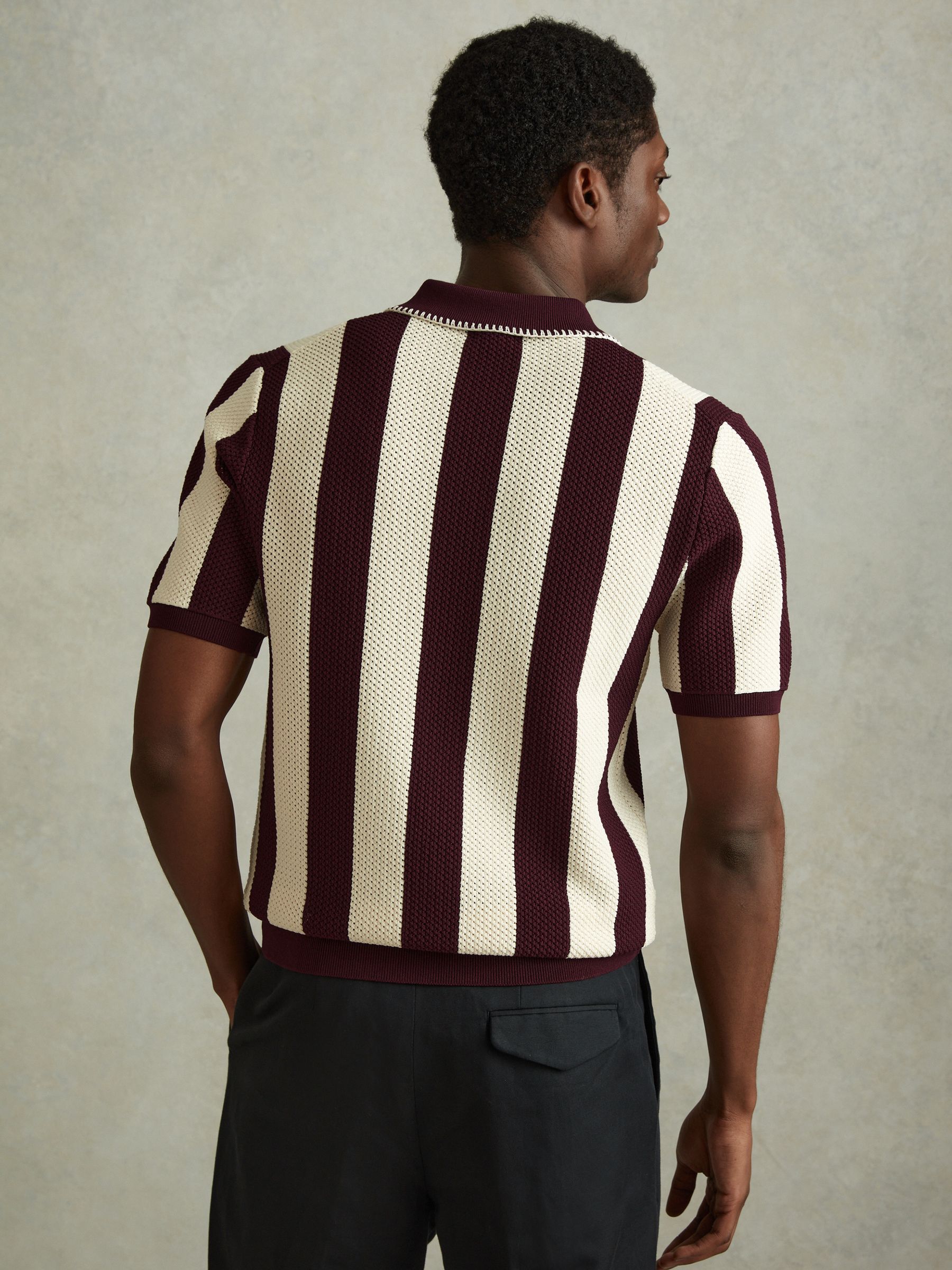 Knitted Half-Zip Polo Shirt in White/Bordeaux - Image 5 of 6