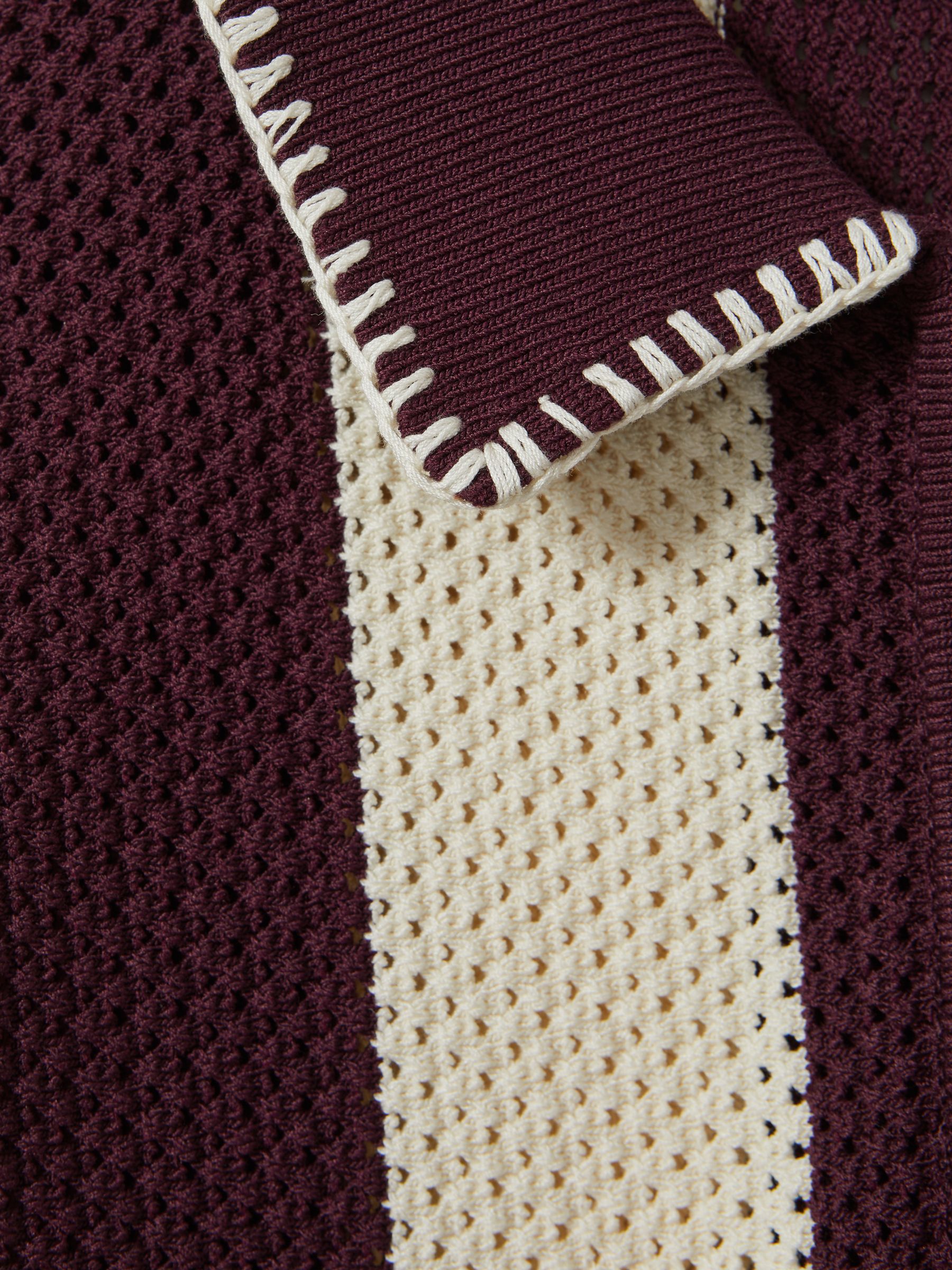 Knitted Half-Zip Polo Shirt in White/Bordeaux - Image 6 of 6