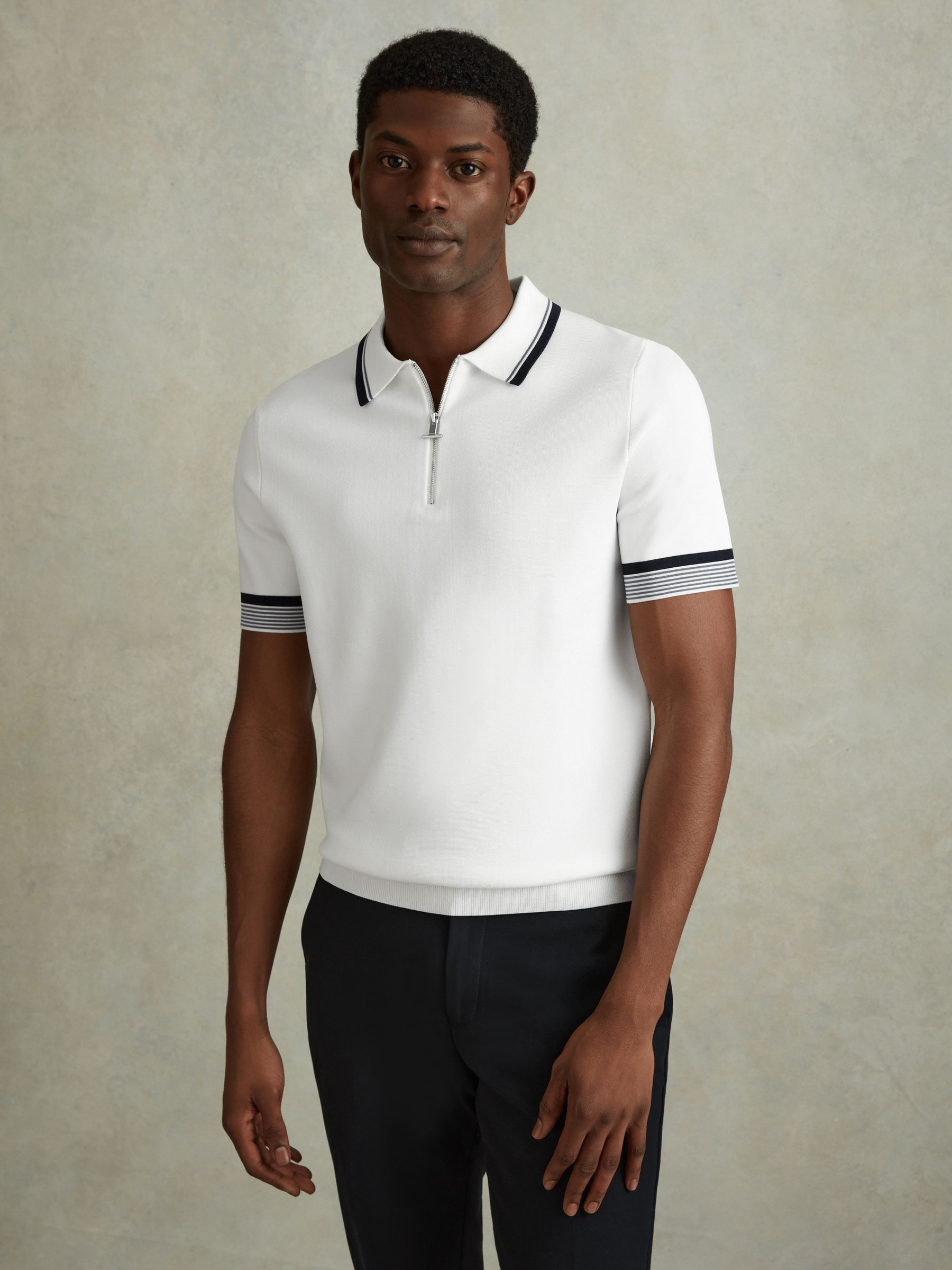 Half-Zip Polo Shirt in Optic White - Image 1 of 6