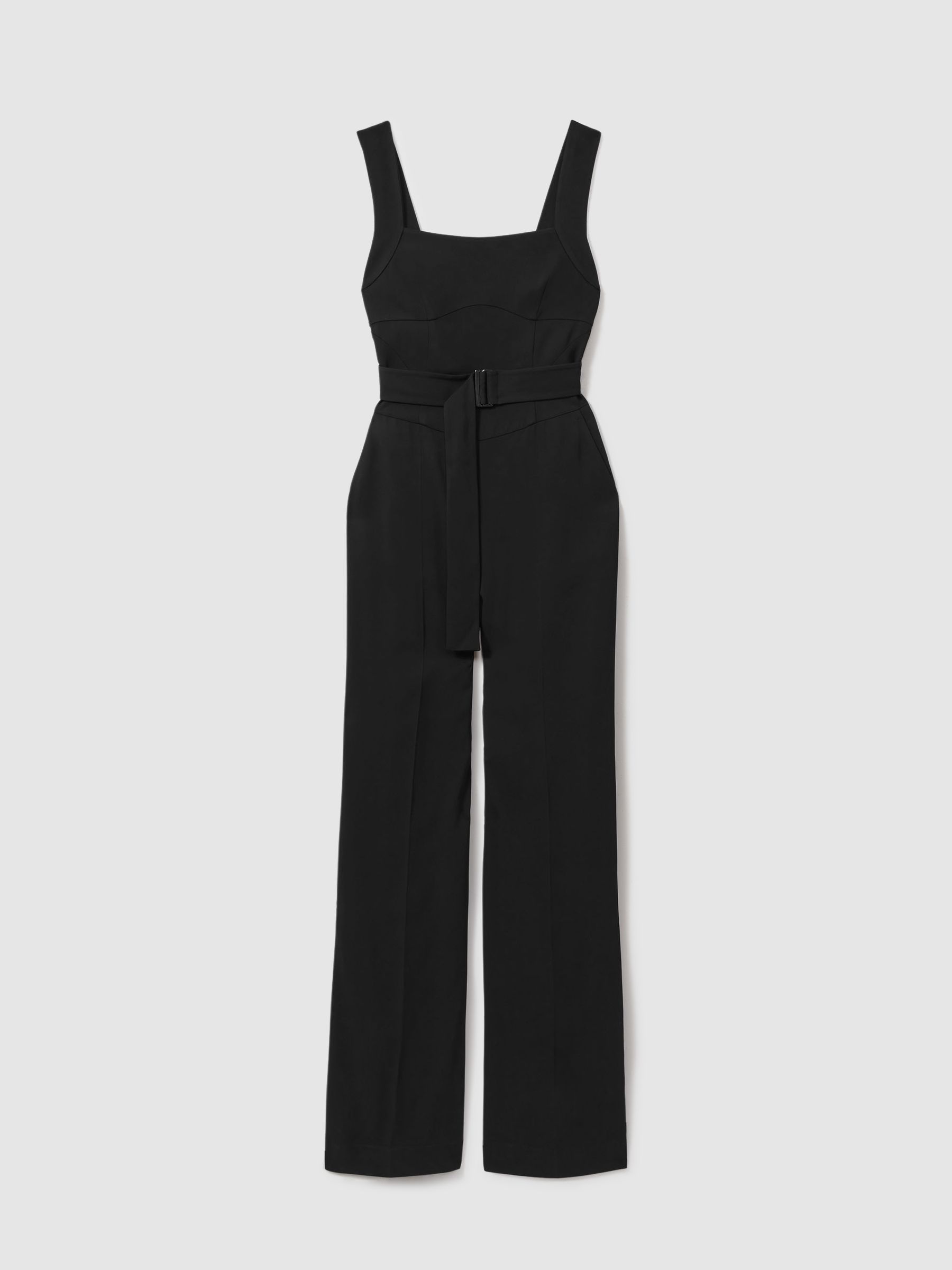Cross Back Belted Jumpsuit in Black - Image 2 of 6