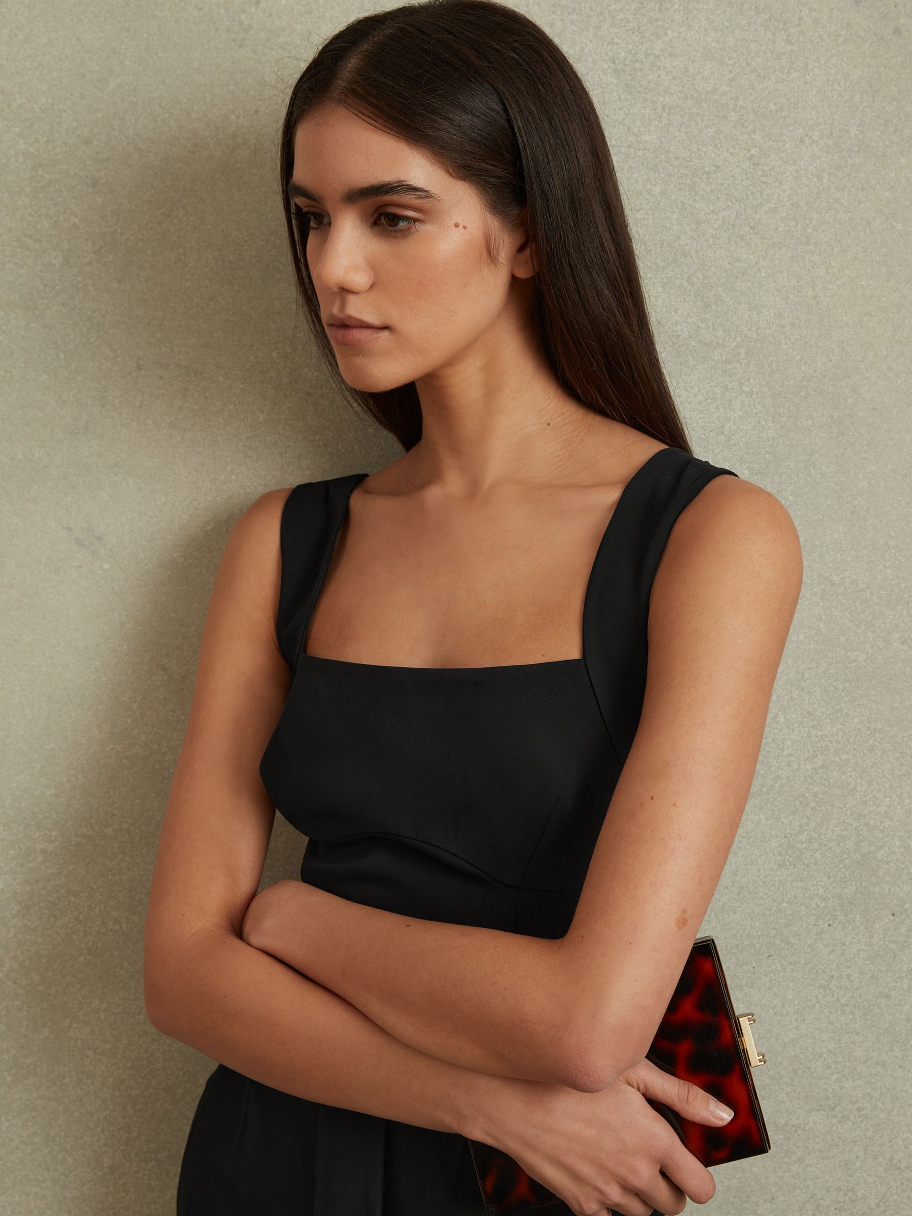 Cross Back Belted Jumpsuit in Black - Image 4 of 6