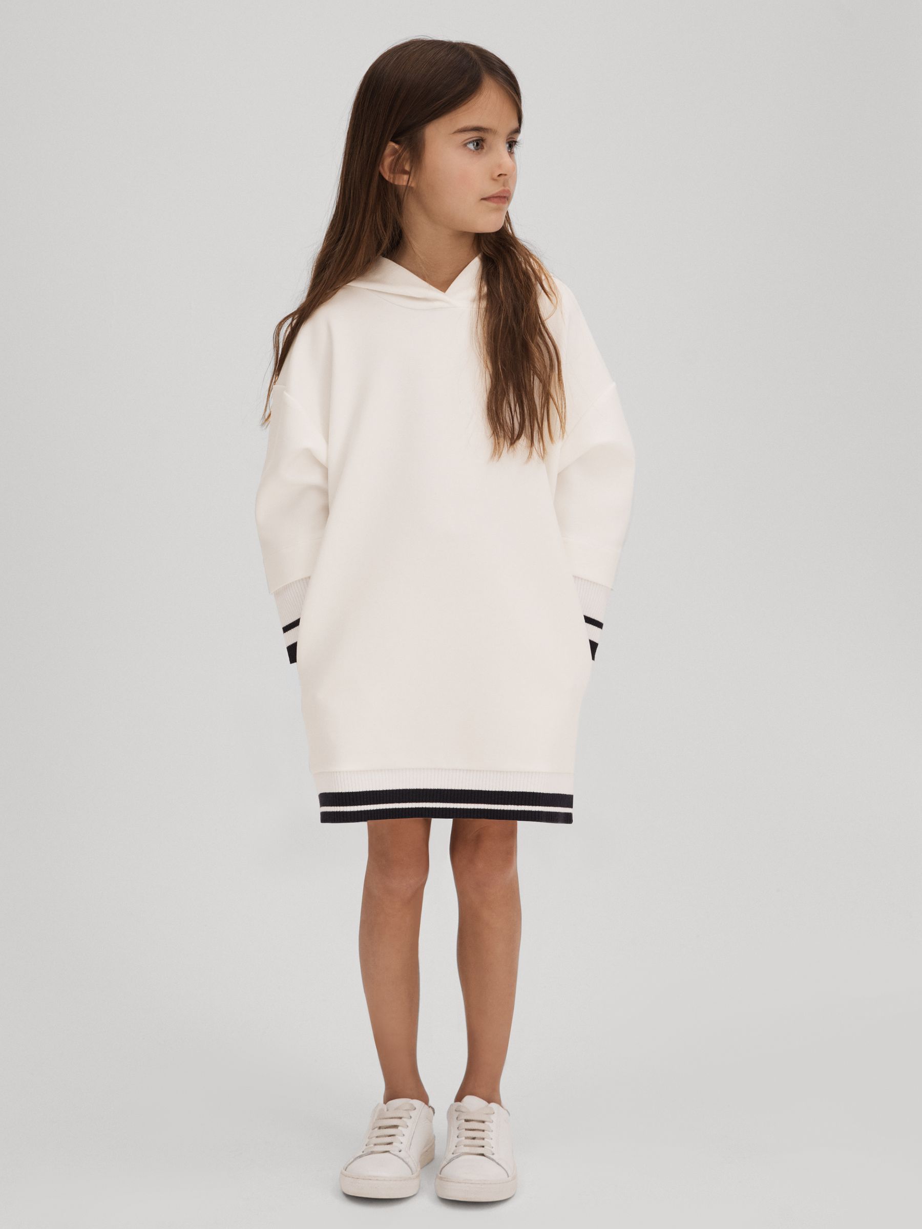 13-14 yrs Relaxed Jersey Hooded Dress in Ecru - Image 2 of 5