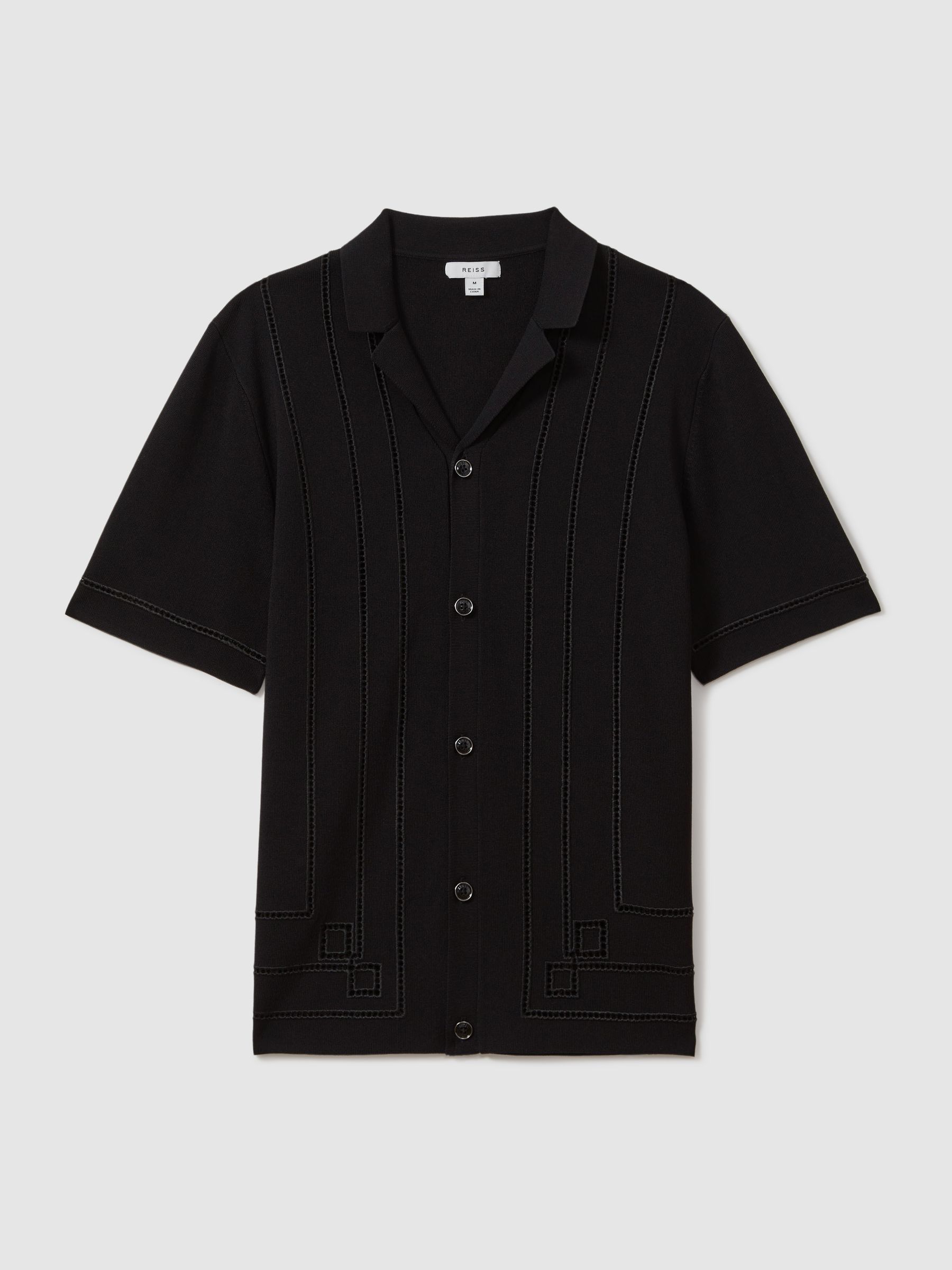 Embroidered Cuban Collar Shirt in Black - Image 2 of 6