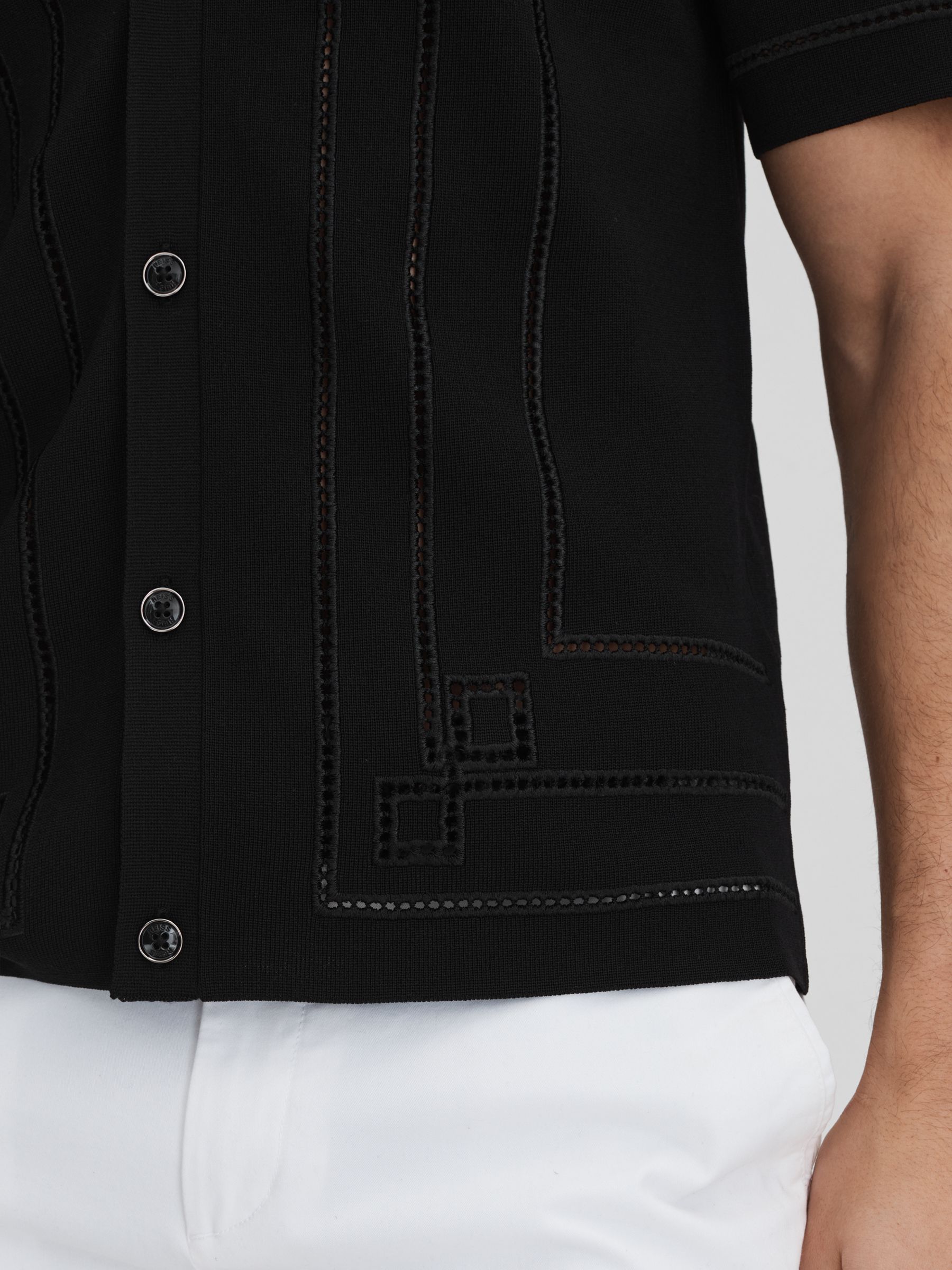 Embroidered Cuban Collar Shirt in Black - Image 4 of 6