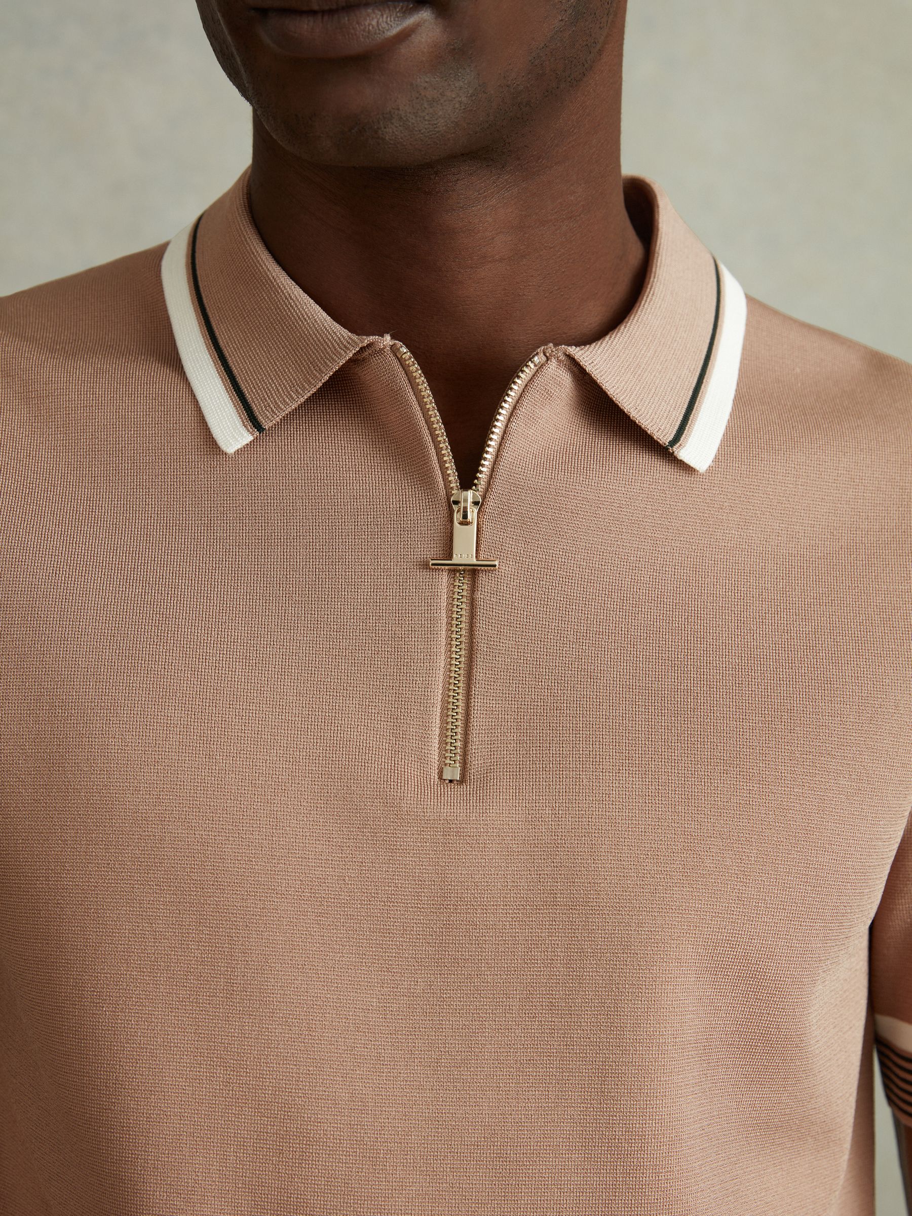 Half-Zip Polo Shirt in Warm Taupe - Image 3 of 6