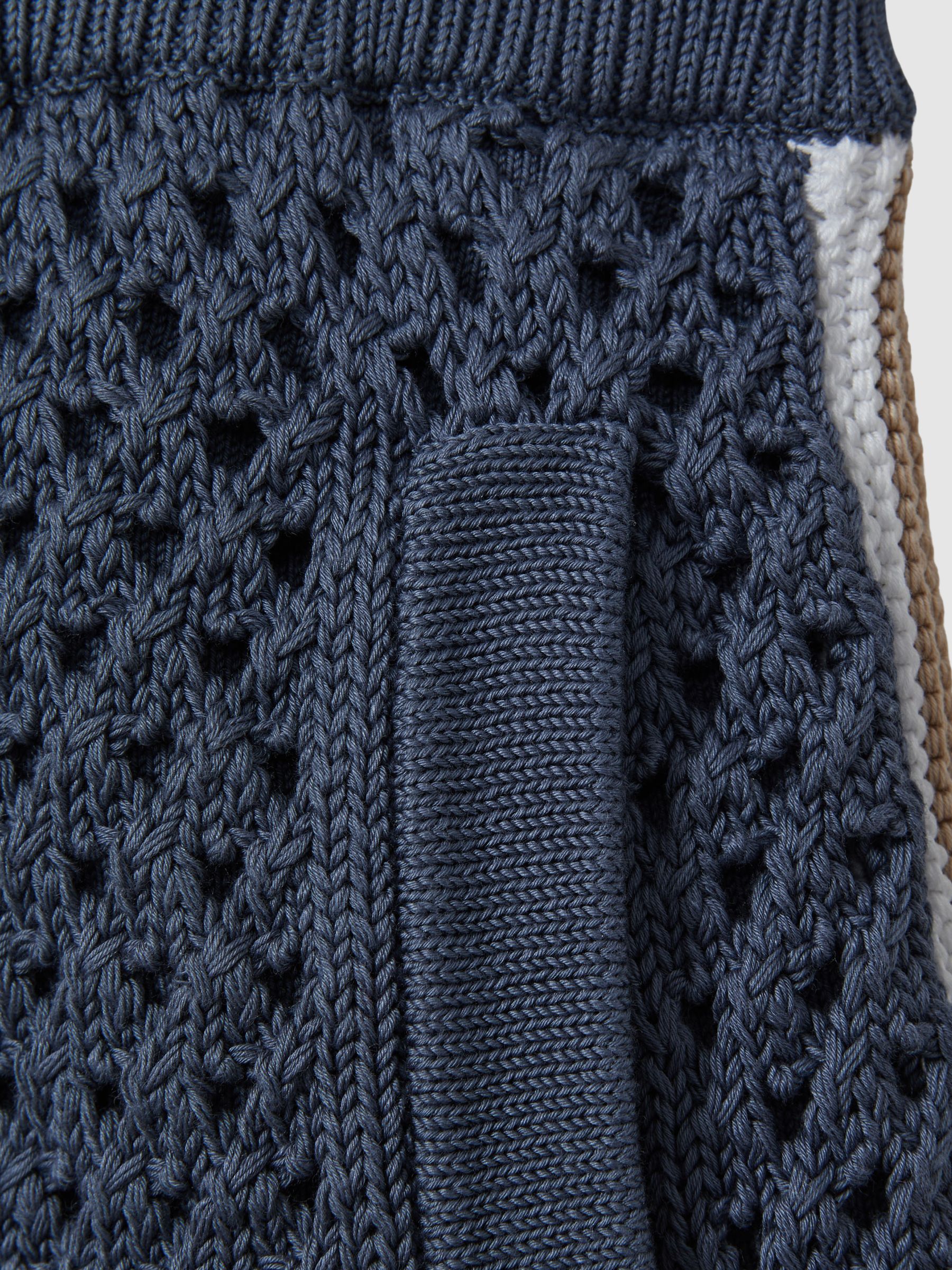 Cotton Blend Crochet Drawstring Shorts in Airforce Blue - Image 4 of 4