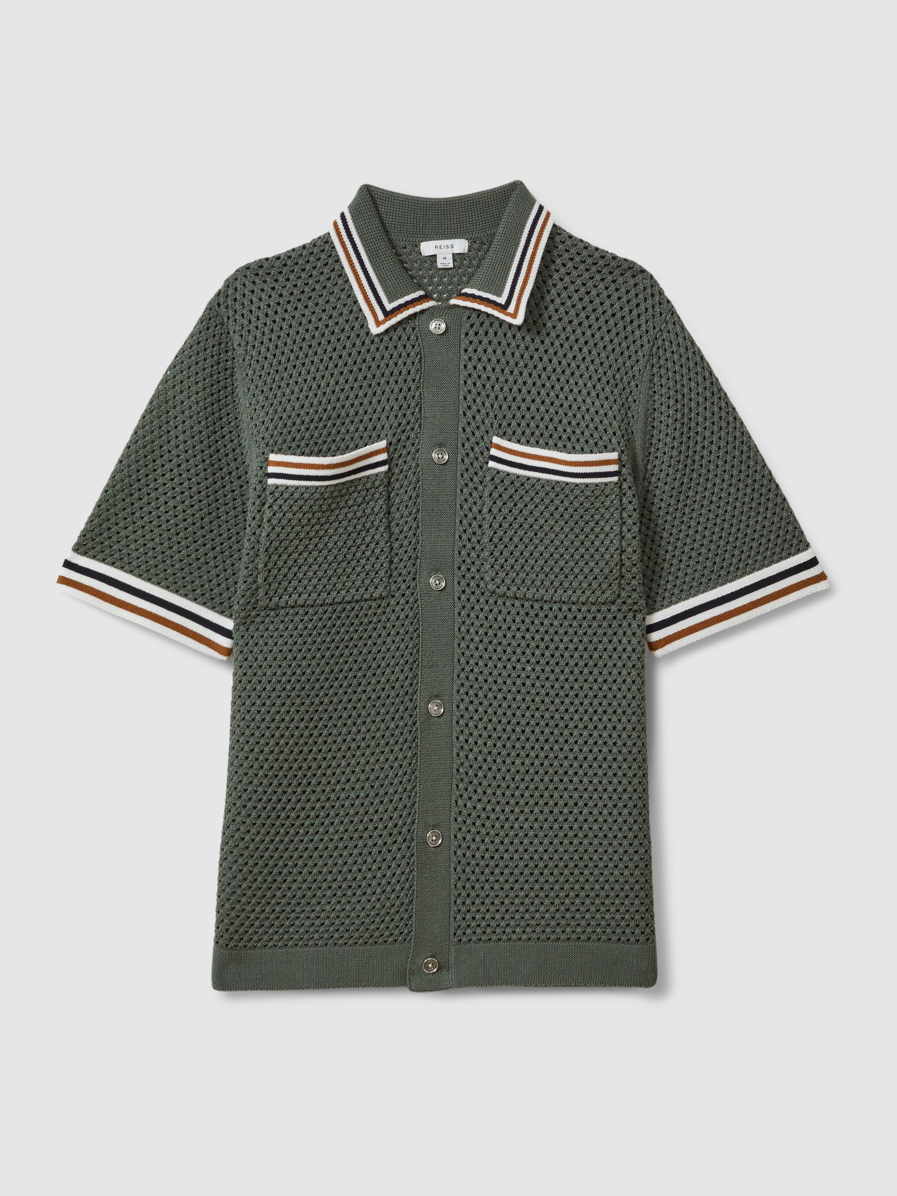 Cotton Blend Crochet Shirt in Dark Sage Green - Image 2 of 6