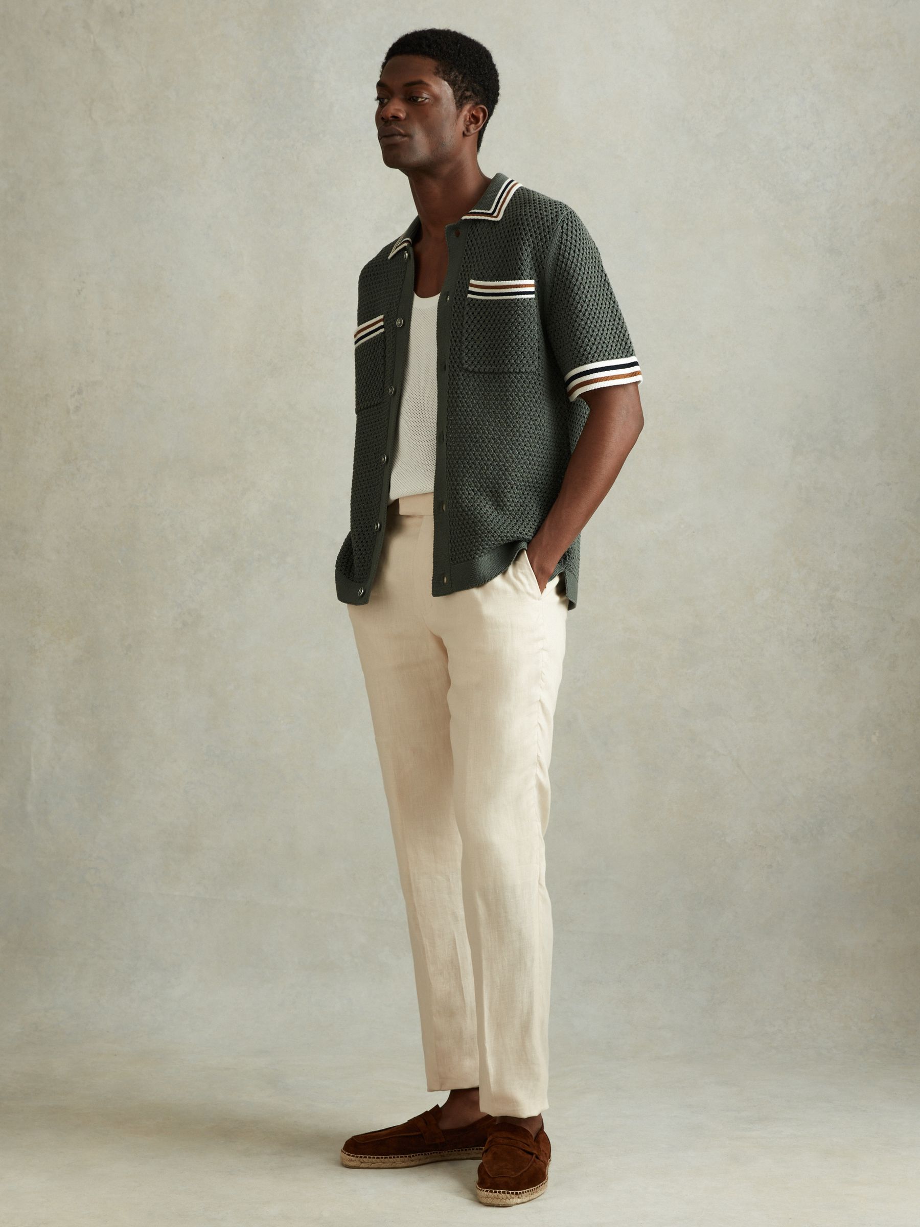 Cotton Blend Crochet Shirt in Dark Sage Green - Image 3 of 6