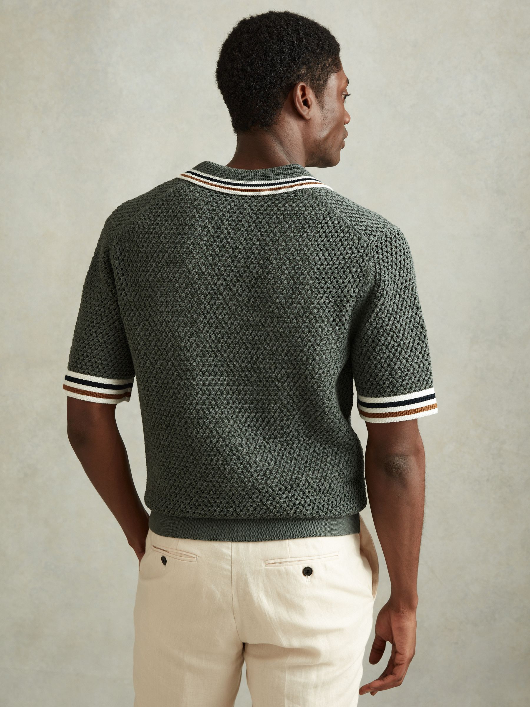 Cotton Blend Crochet Shirt in Dark Sage Green - Image 5 of 6