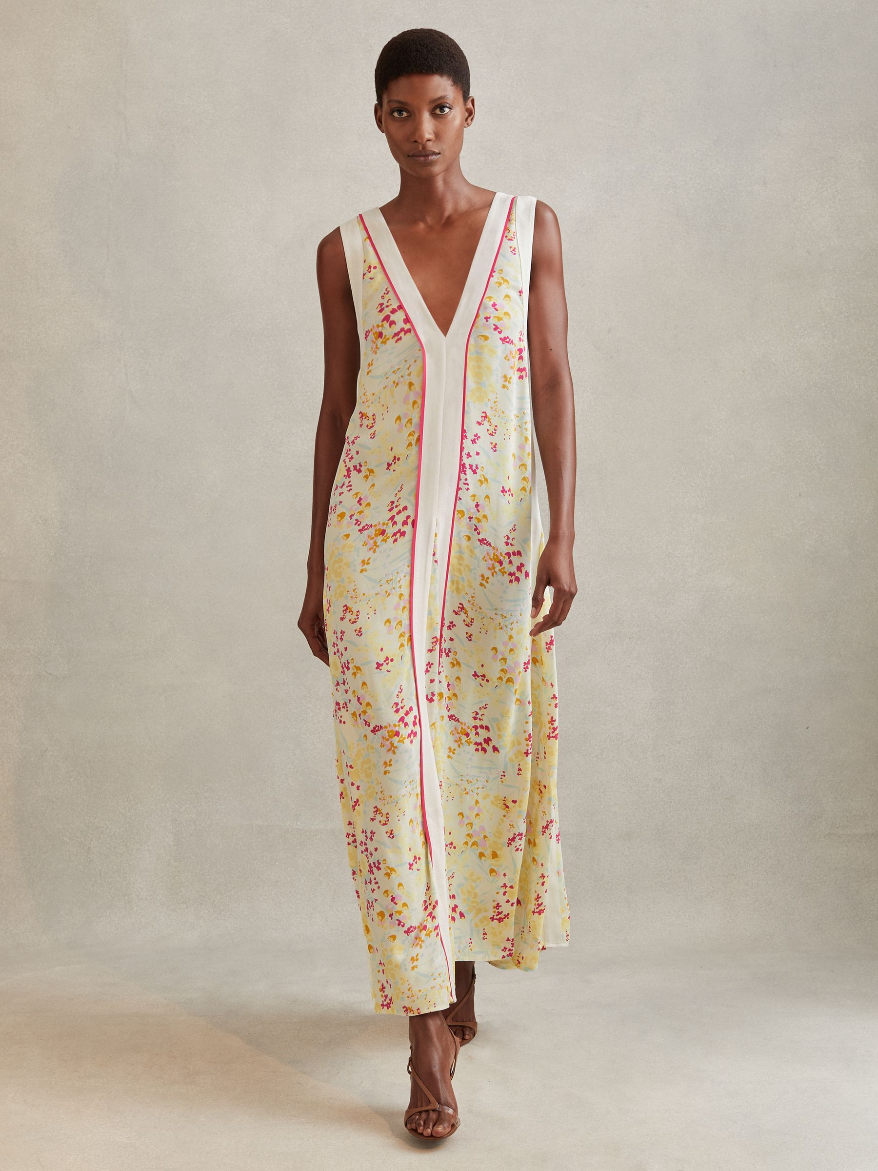 Floral Print Maxi Dress in Pink/Yellow - Image 4 of 5