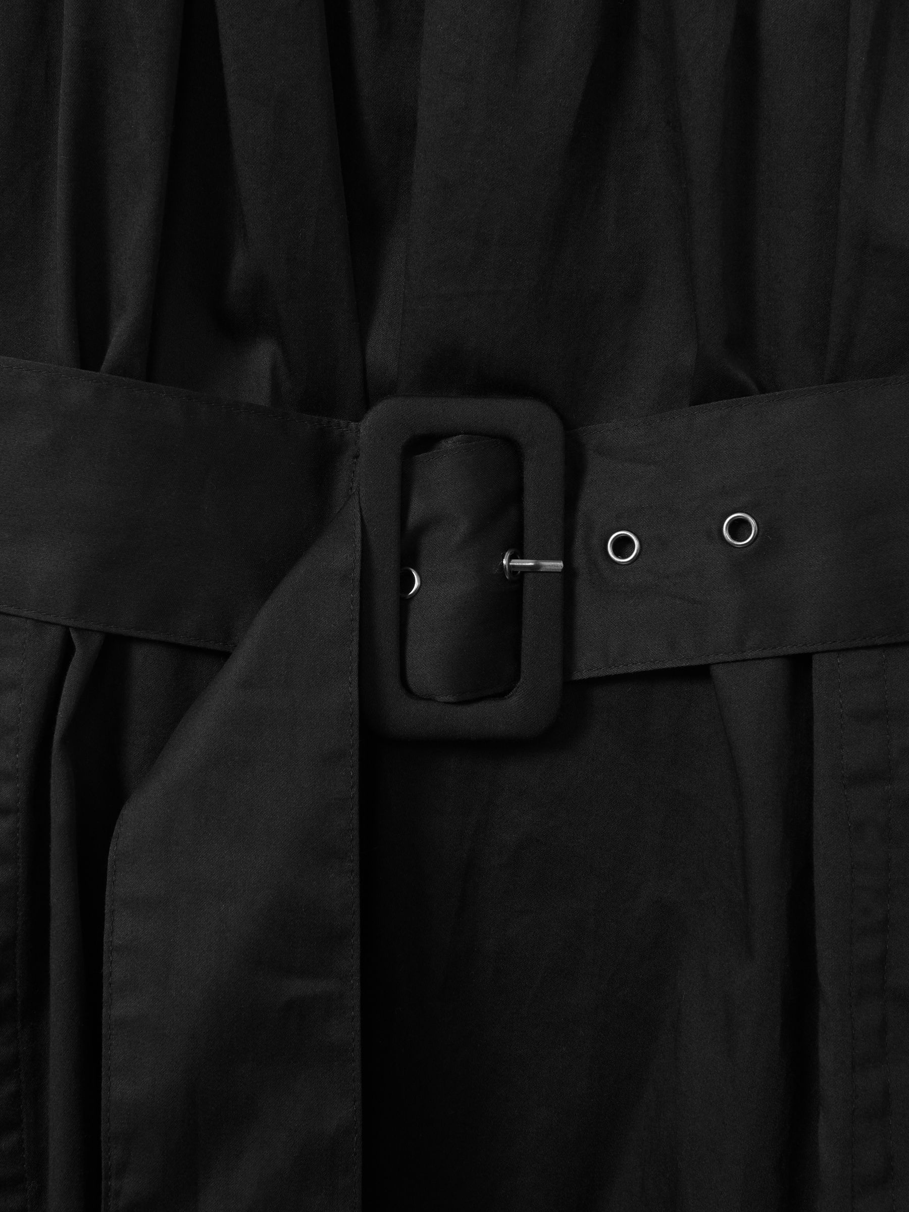Cotton Ruched Strap Belted Midi Dress in Black - Image 5 of 5