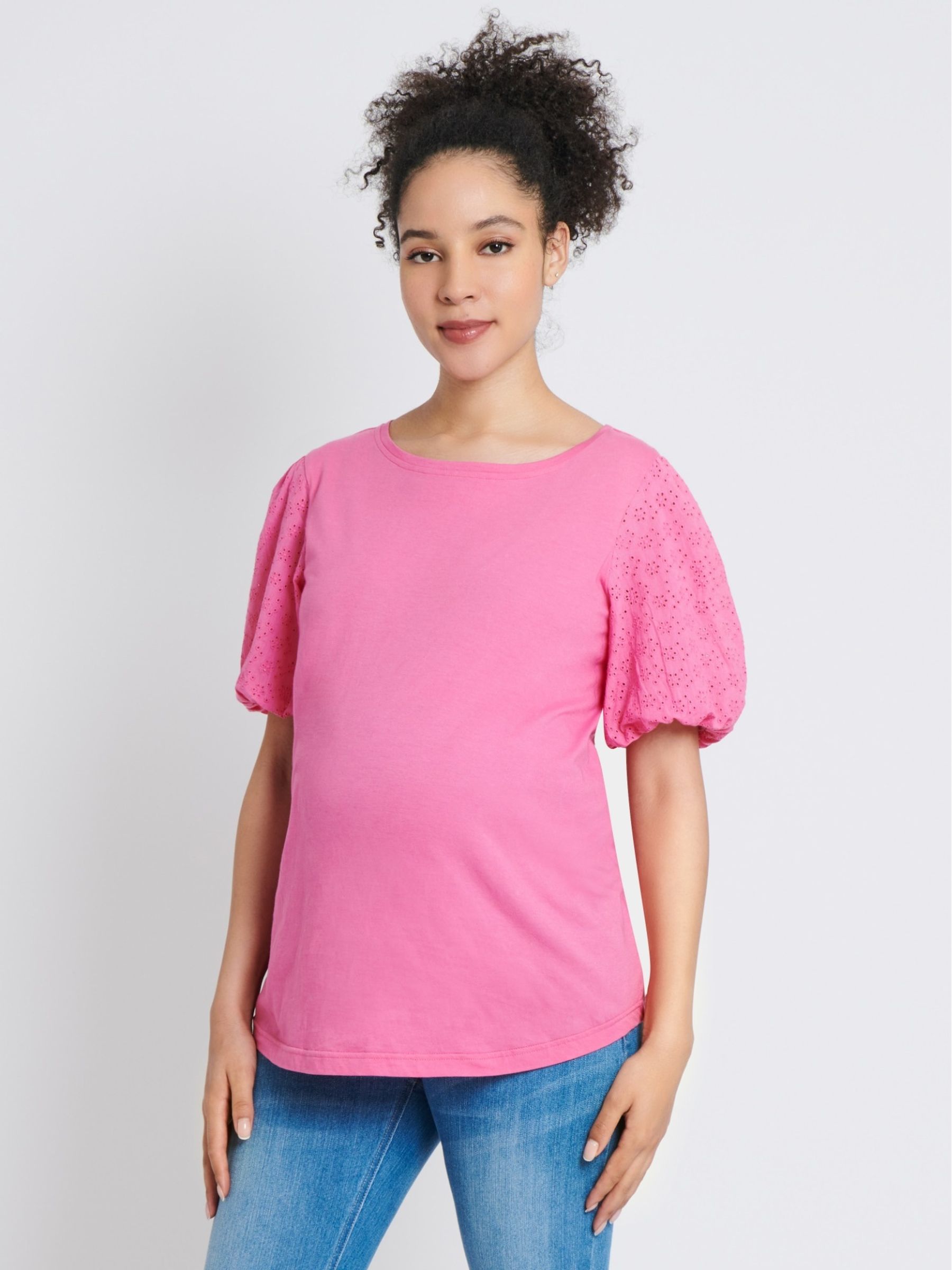 Pink Broderie Sleeve Maternity T-Shirt - Image 2 of 2