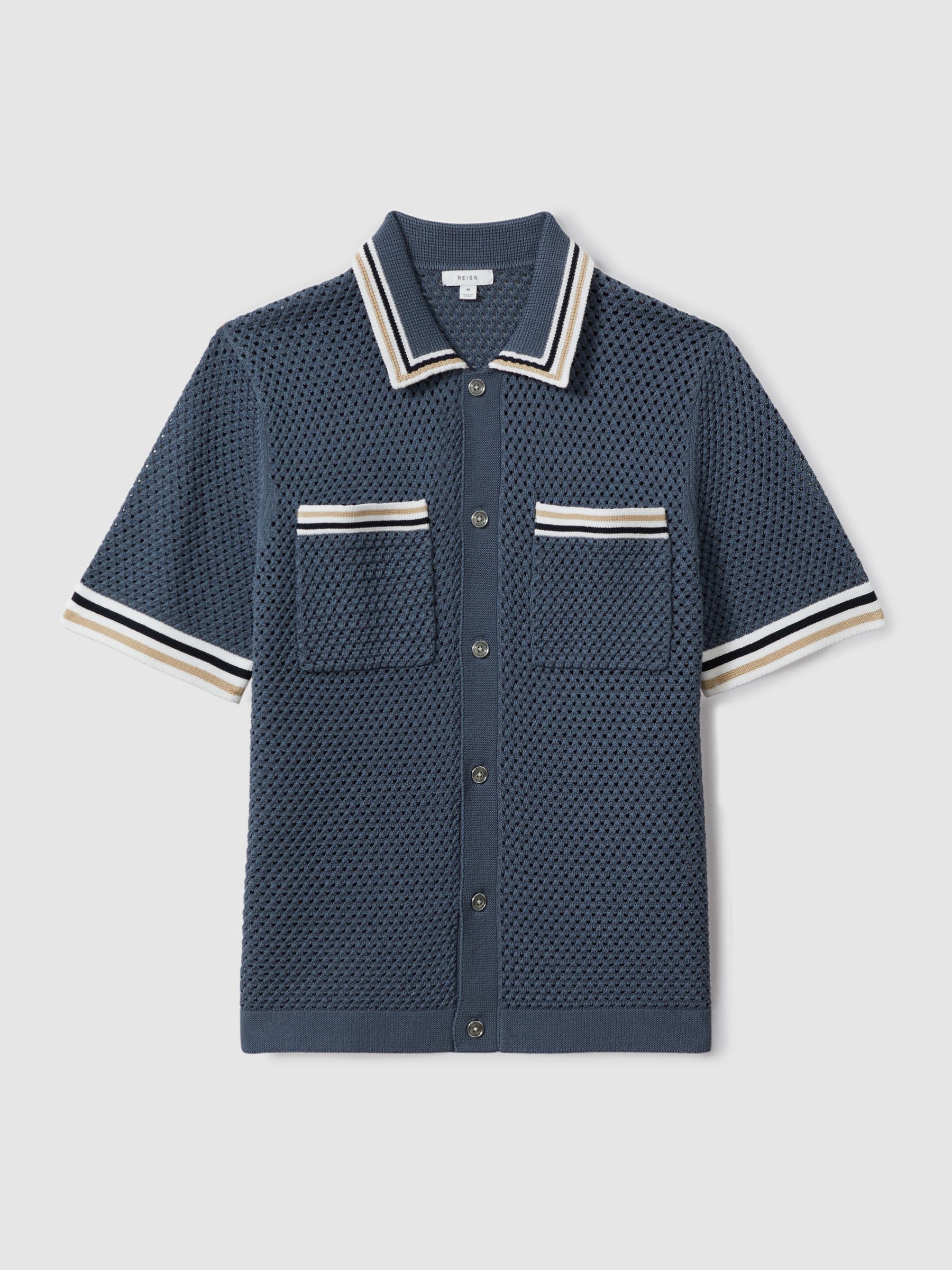 Cotton Blend Crochet Shirt in Airforce Blue - Image 2 of 5