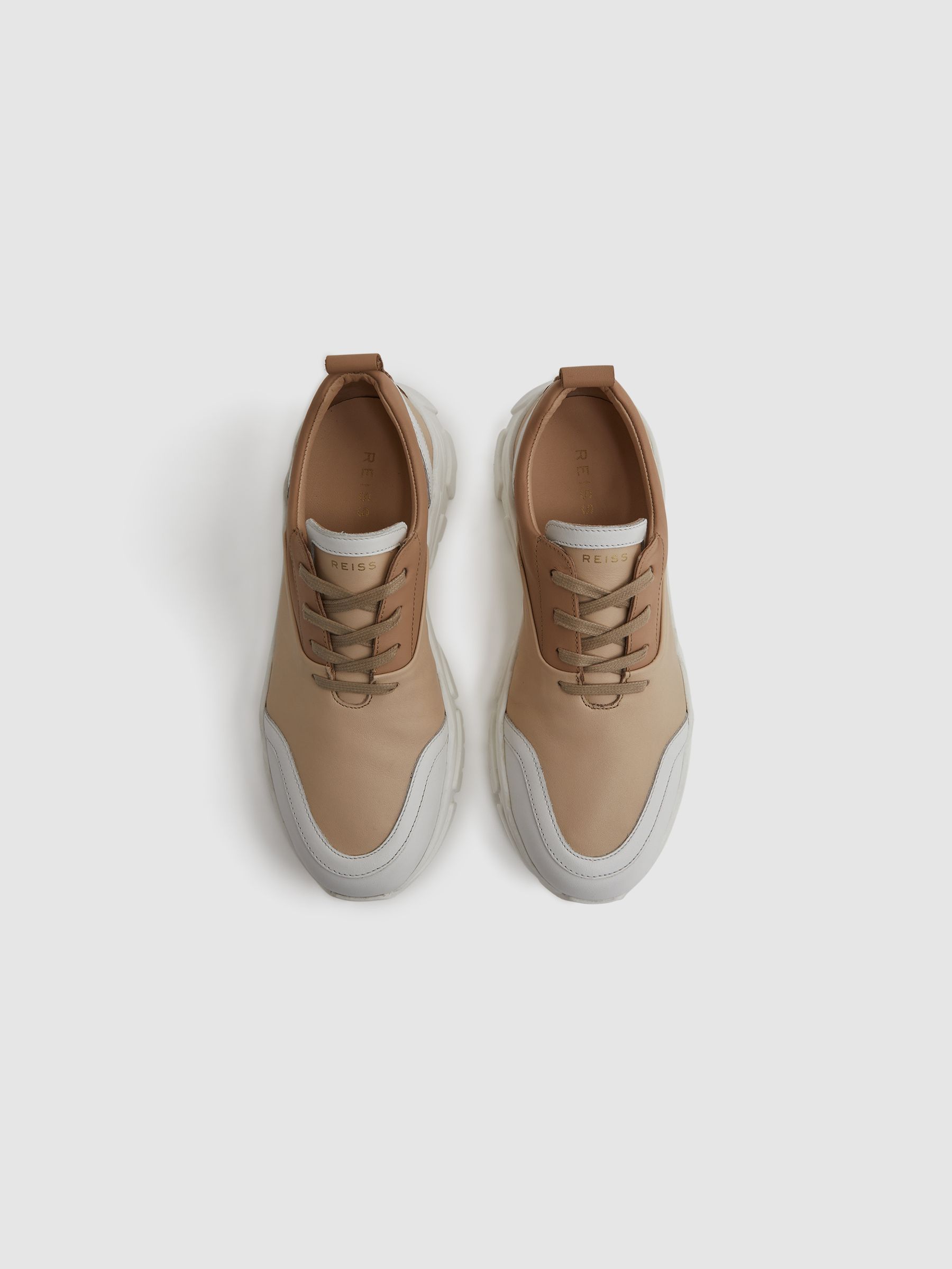 Chunky Leather Trainers in Neutral - Image 3 of 5