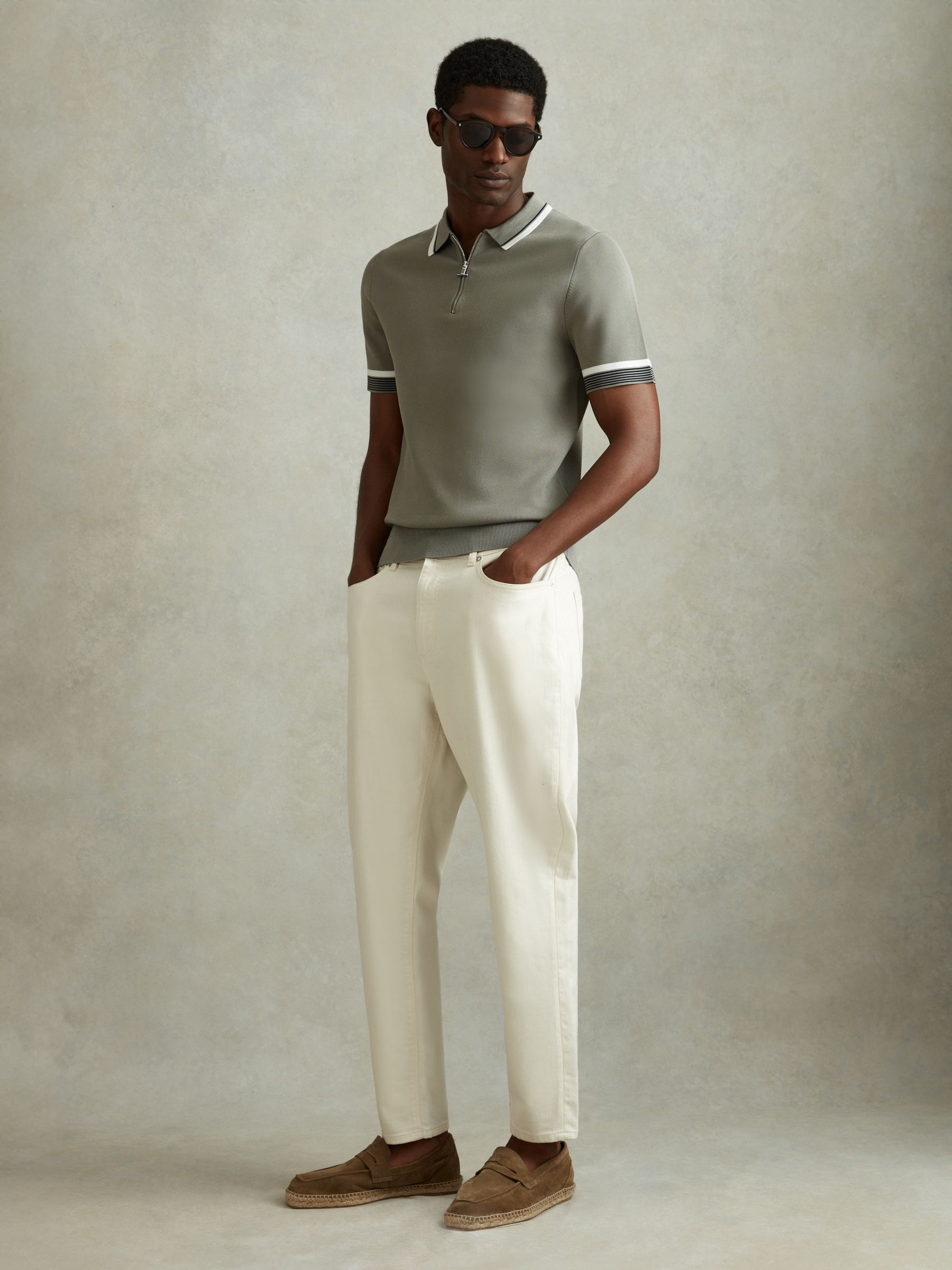 Half-Zip Polo Shirt in Sage - Image 3 of 6
