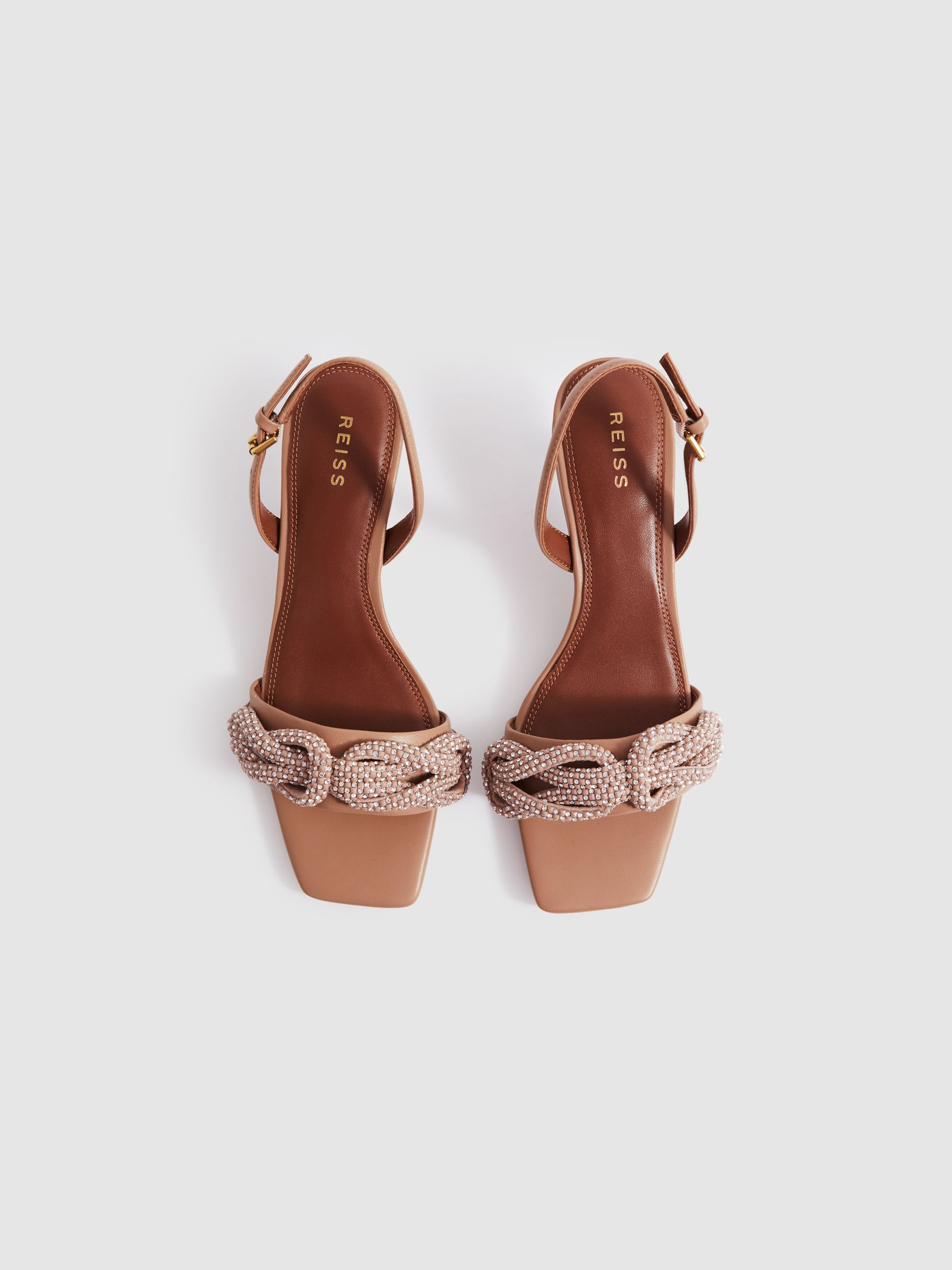Leather Embellished Knot Kitten Heels in Tan - Image 3 of 9