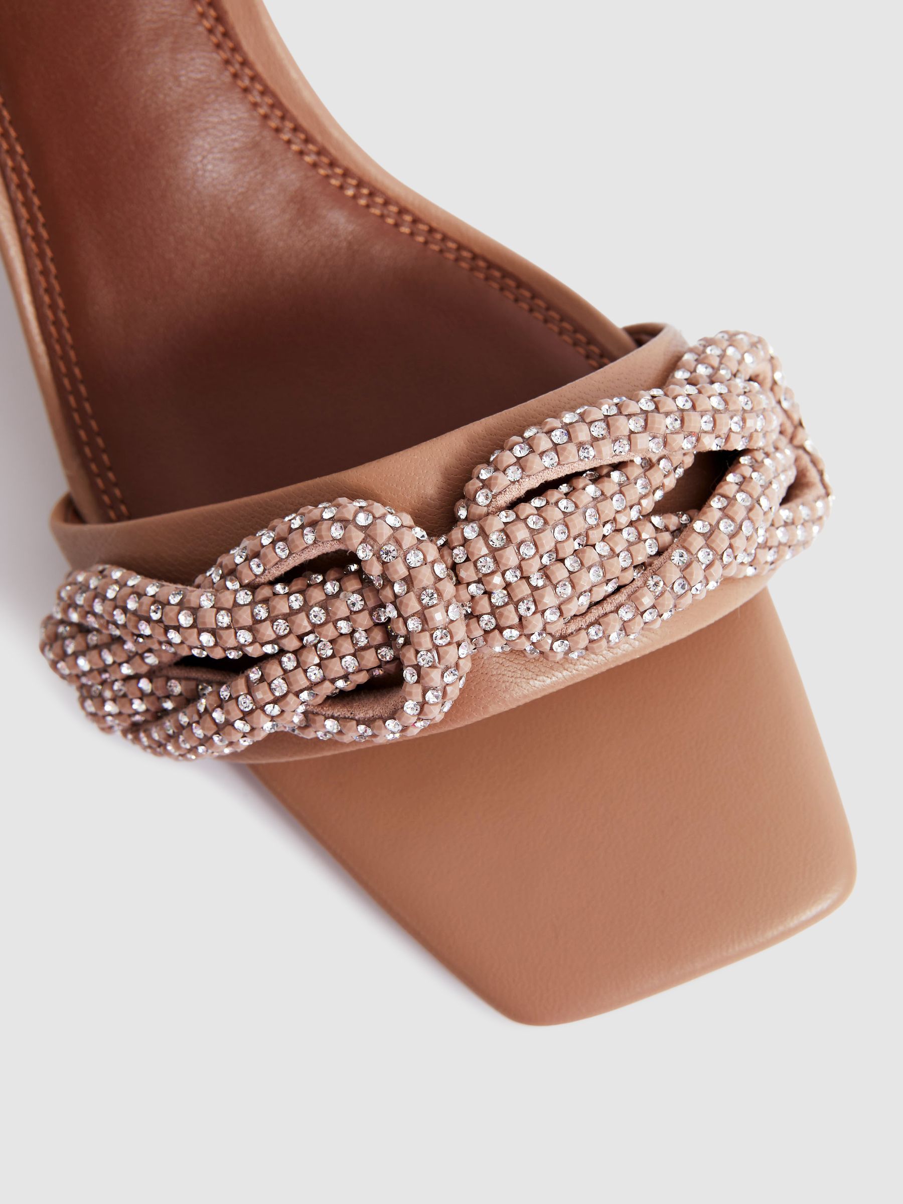 Leather Embellished Knot Kitten Heels in Tan - Image 6 of 9