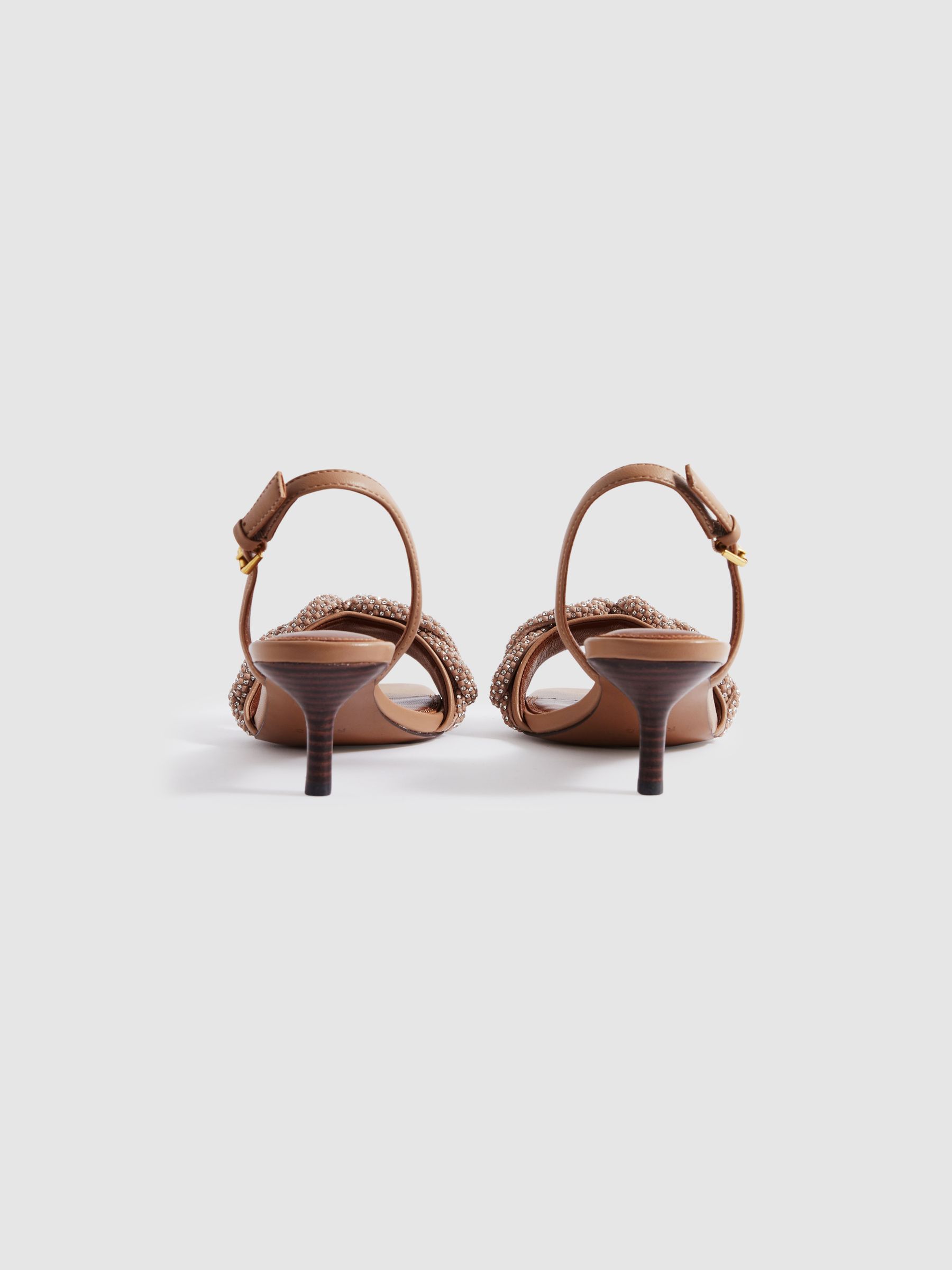 Leather Embellished Knot Kitten Heels in Tan - Image 7 of 9