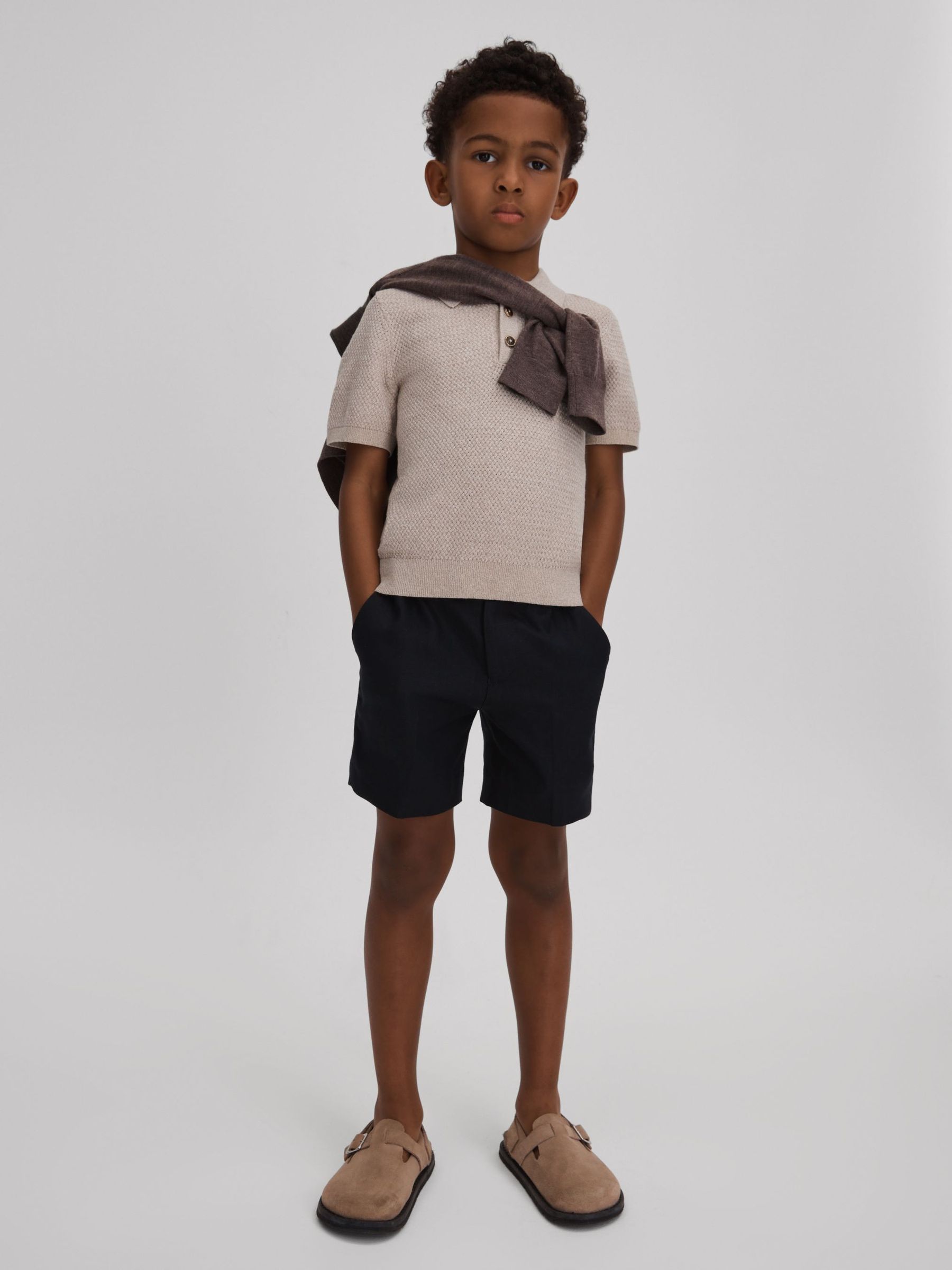 3-9 yrs Textured Cotton Polo Shirt in Oatmeal Melange - Image 1 of 4