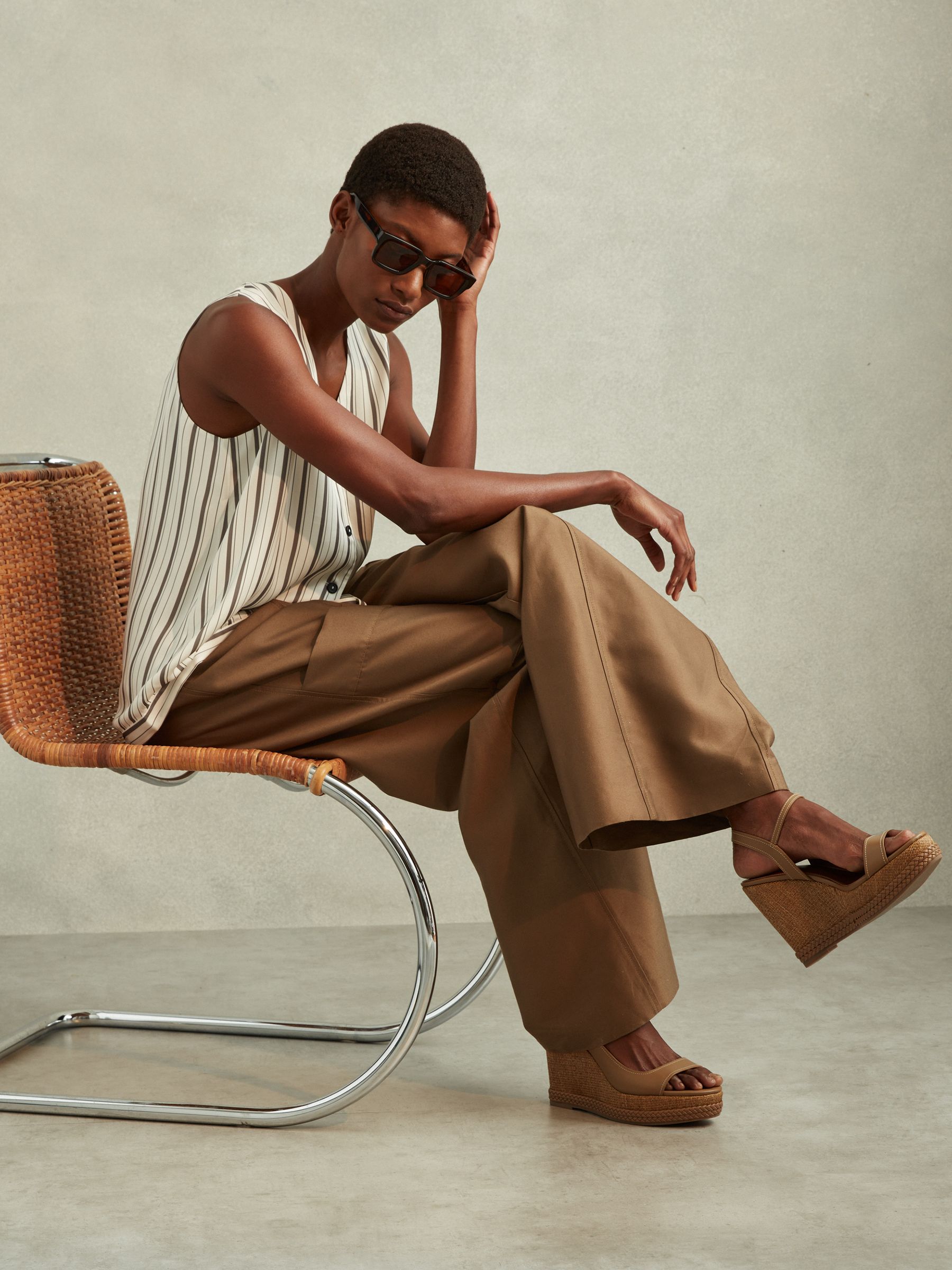 Leather Plaited Wedge Heels in Tan - Image 2 of 5