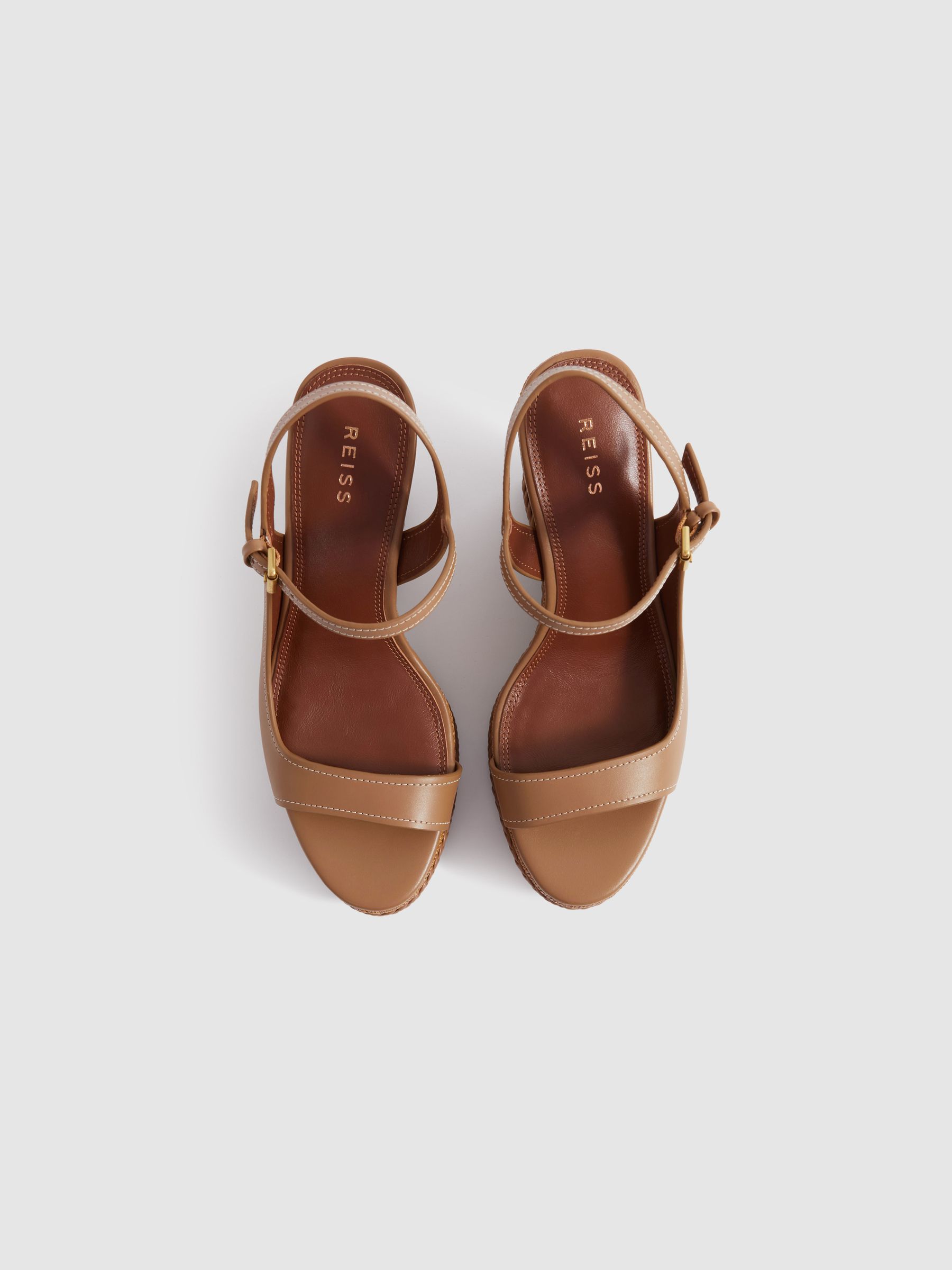 Leather Plaited Wedge Heels in Tan - Image 3 of 5