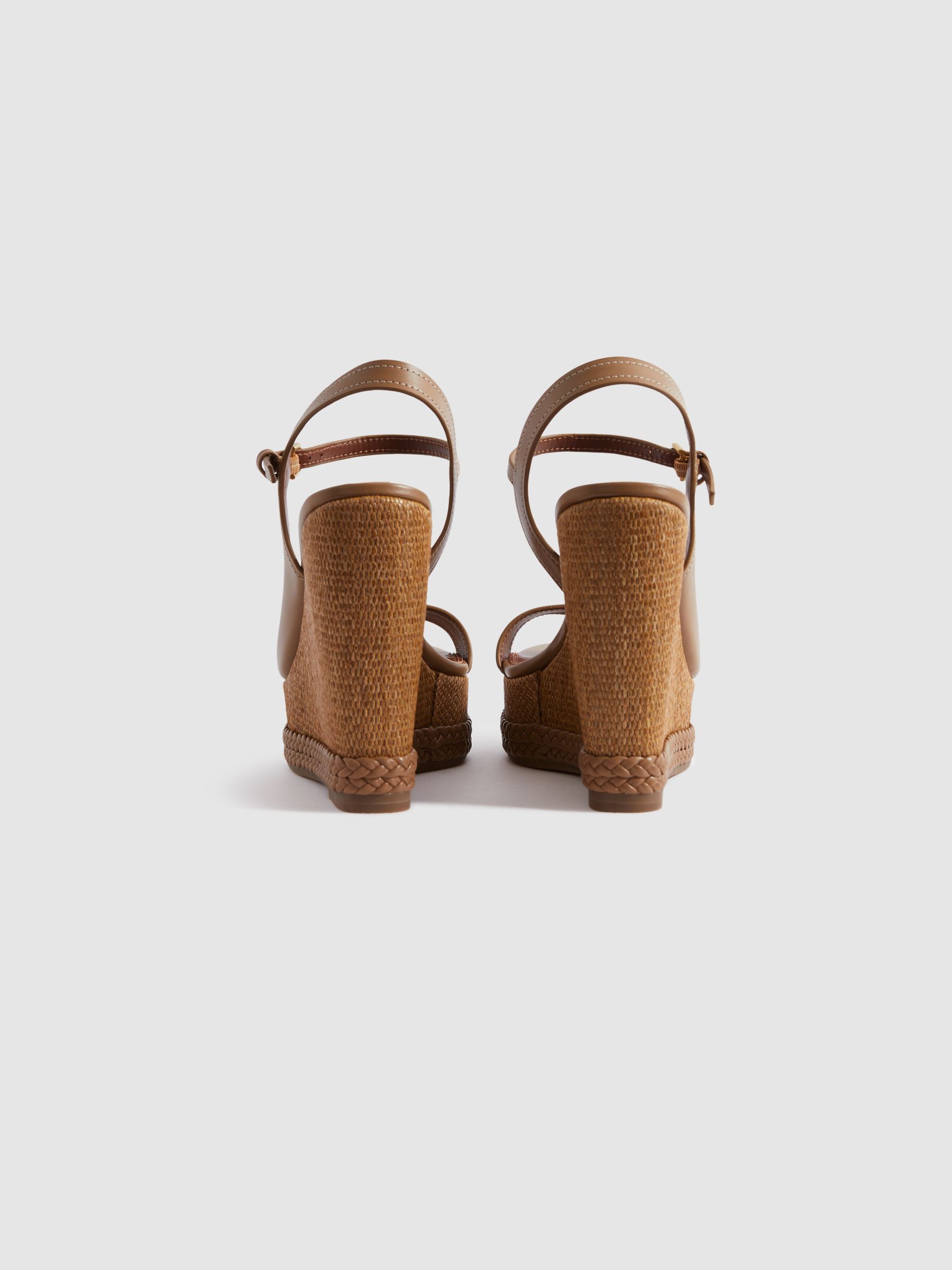 Leather Plaited Wedge Heels in Tan - Image 4 of 5