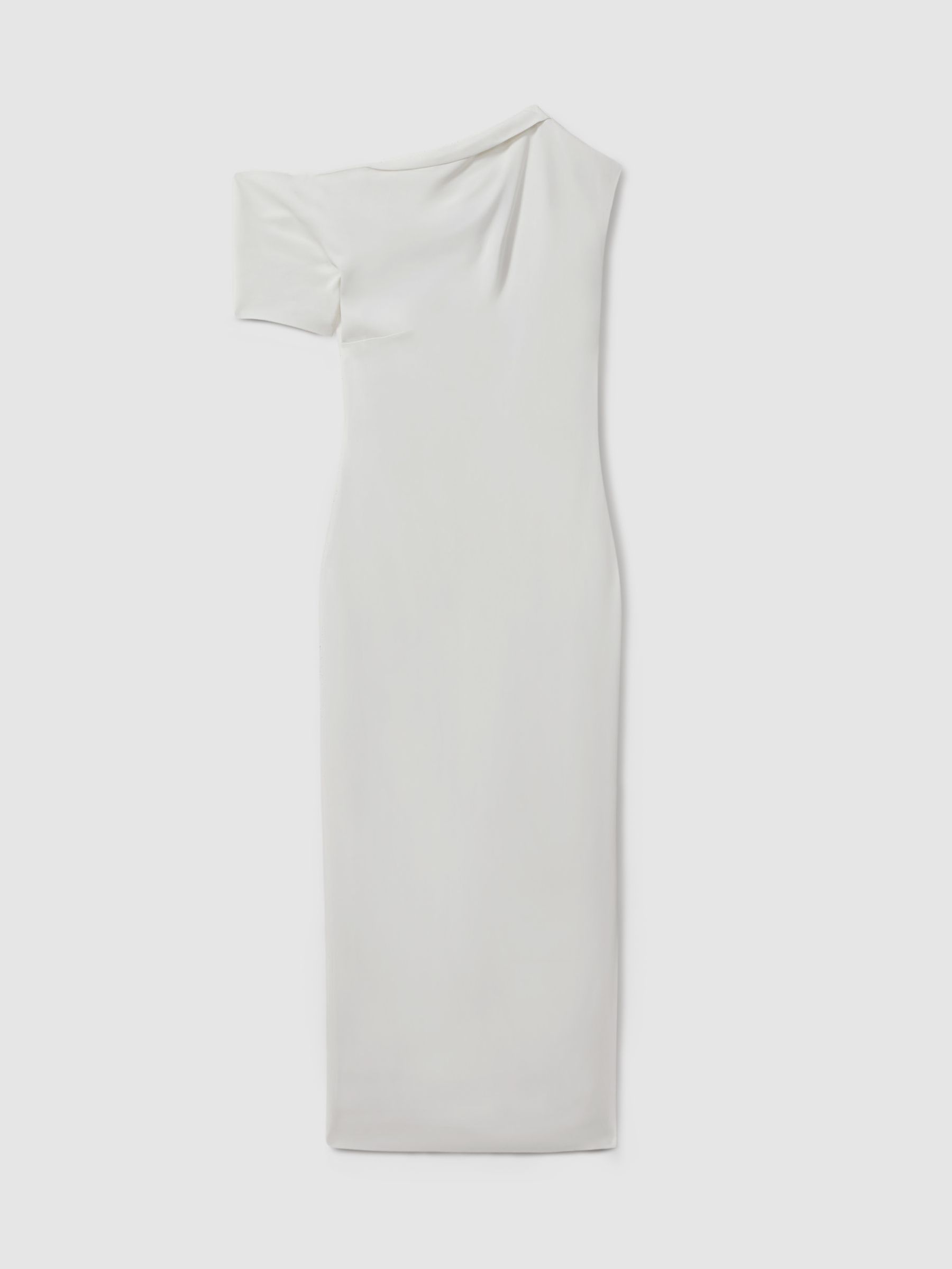 Draped Bodycon Midi Dress in Ivory - Image 2 of 6
