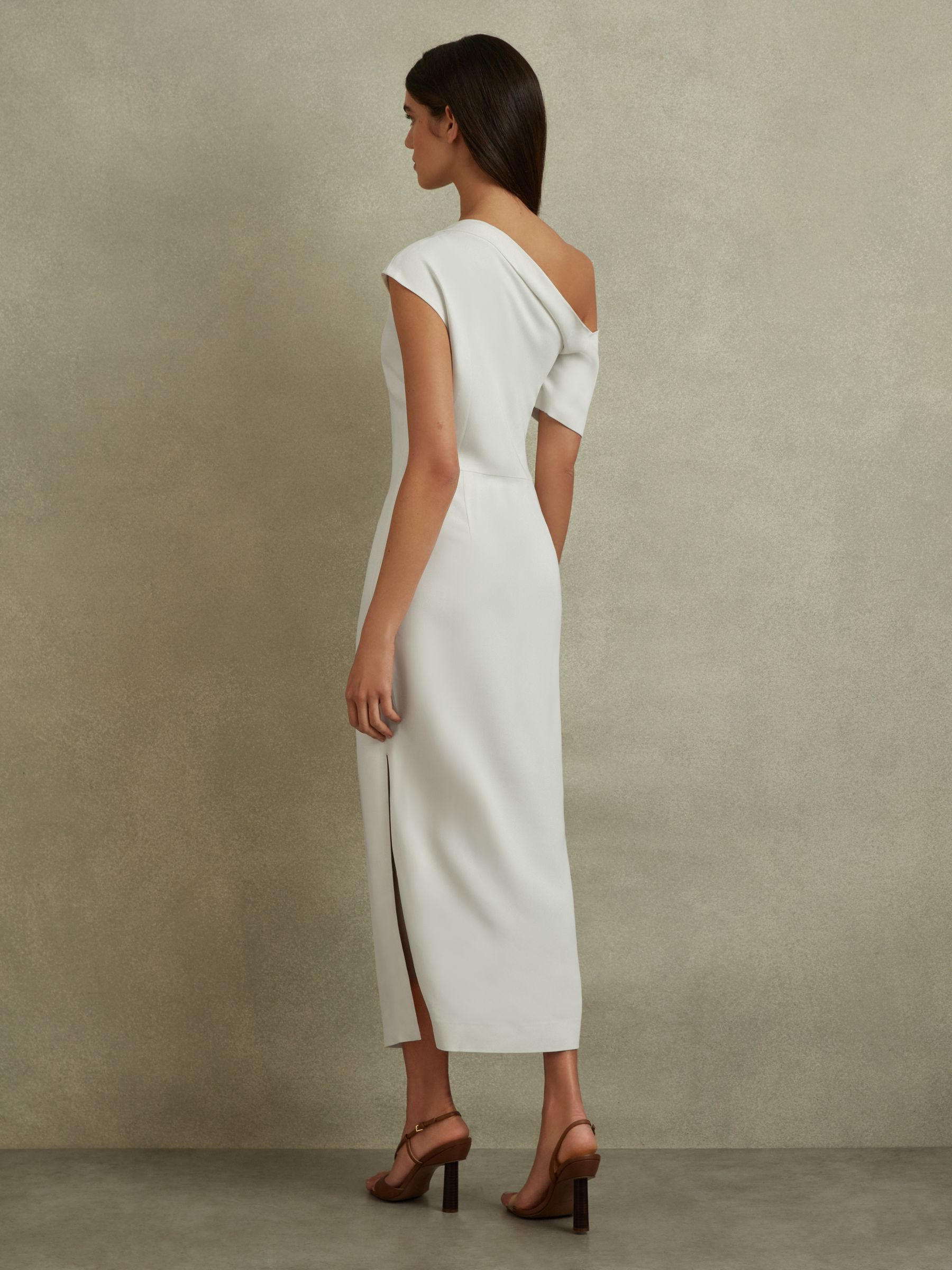 Draped Bodycon Midi Dress in Ivory - Image 4 of 6