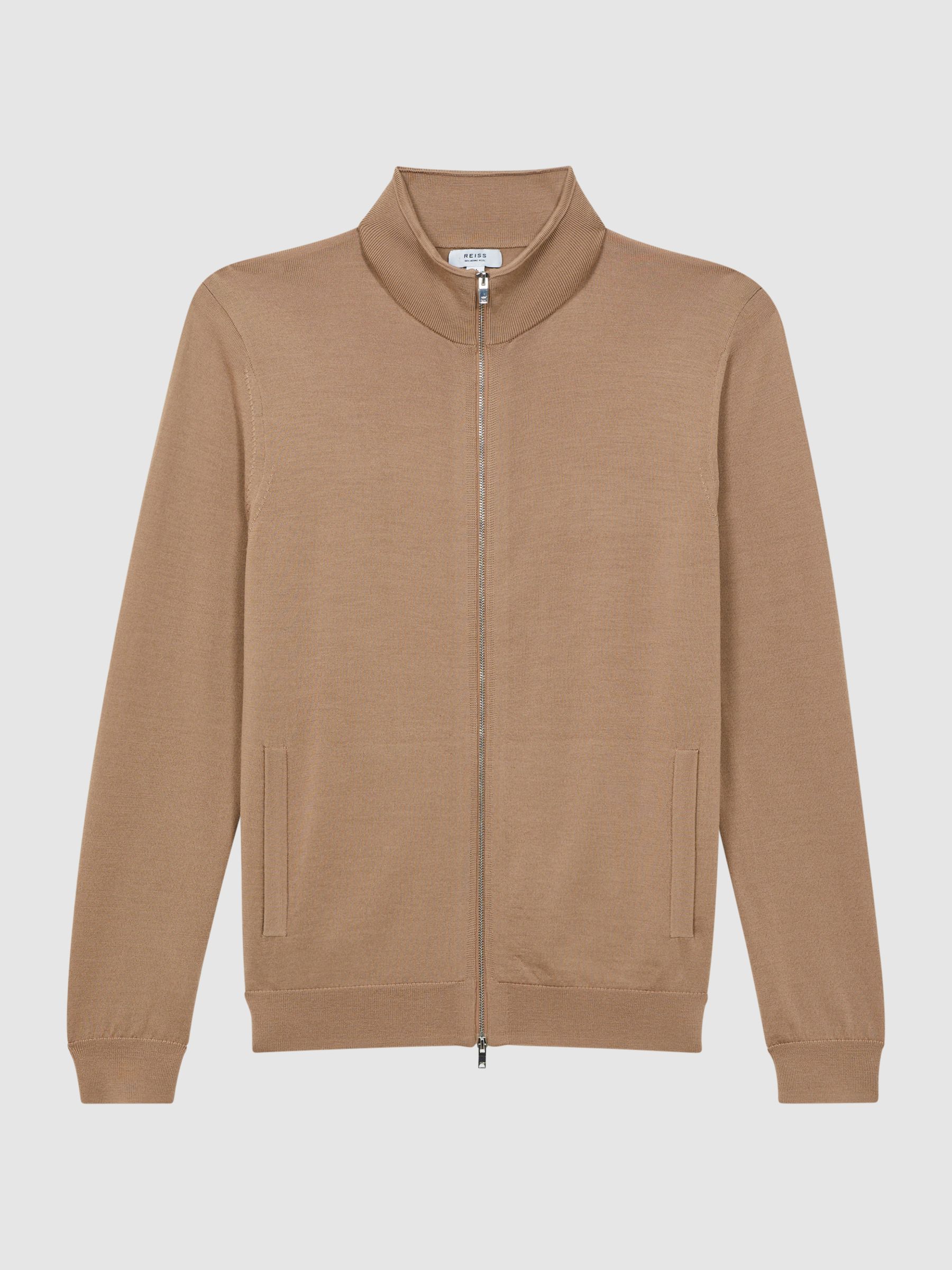 Merino Wool Funnel-Neck Cardigan in Camel - Image 2 of 5