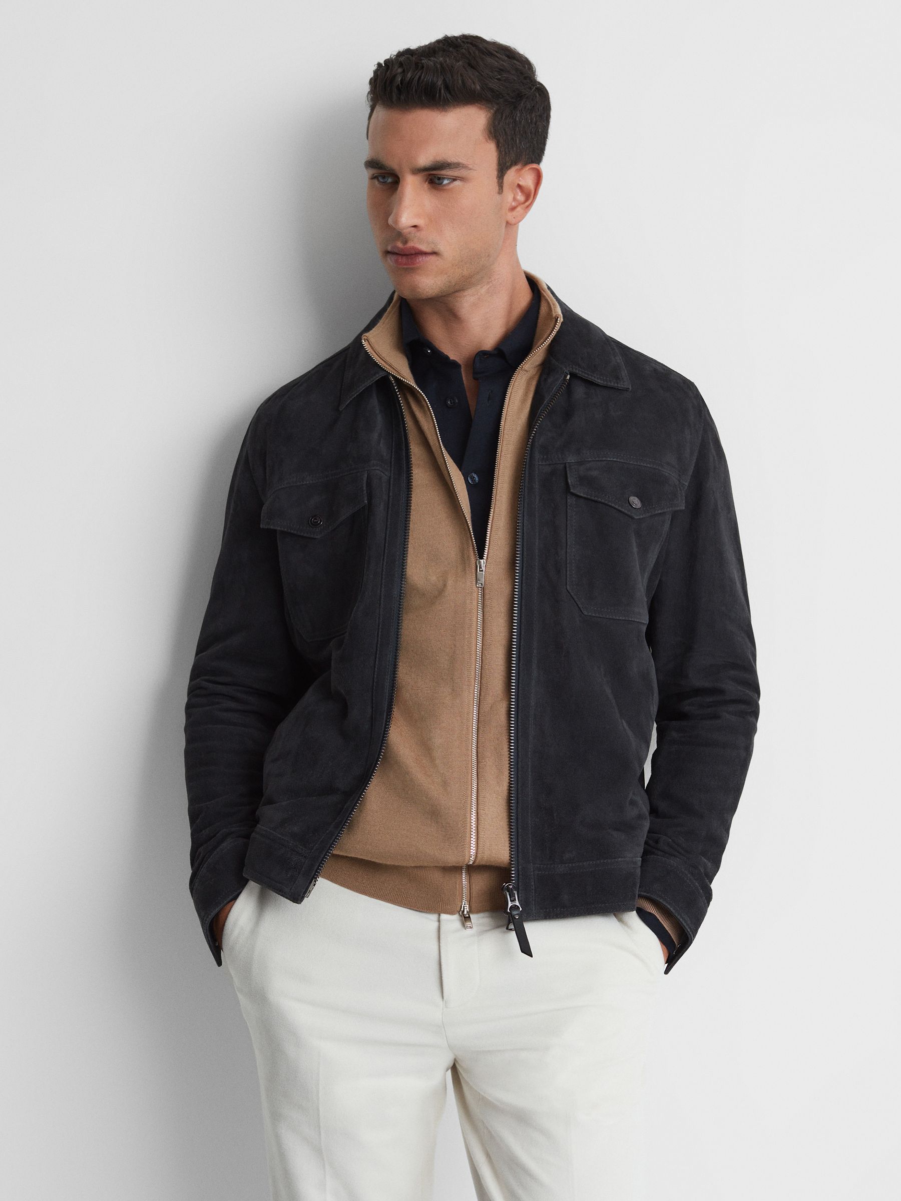 Merino Wool Funnel-Neck Cardigan in Camel - Image 3 of 5