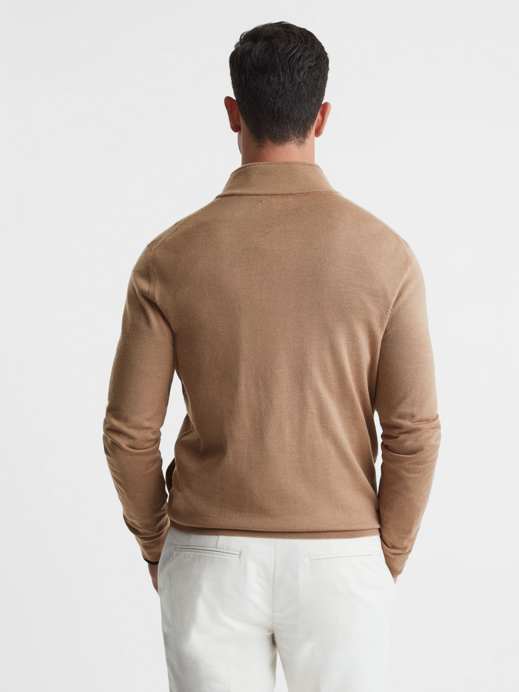 Merino Wool Funnel-Neck Cardigan in Camel - Image 5 of 5