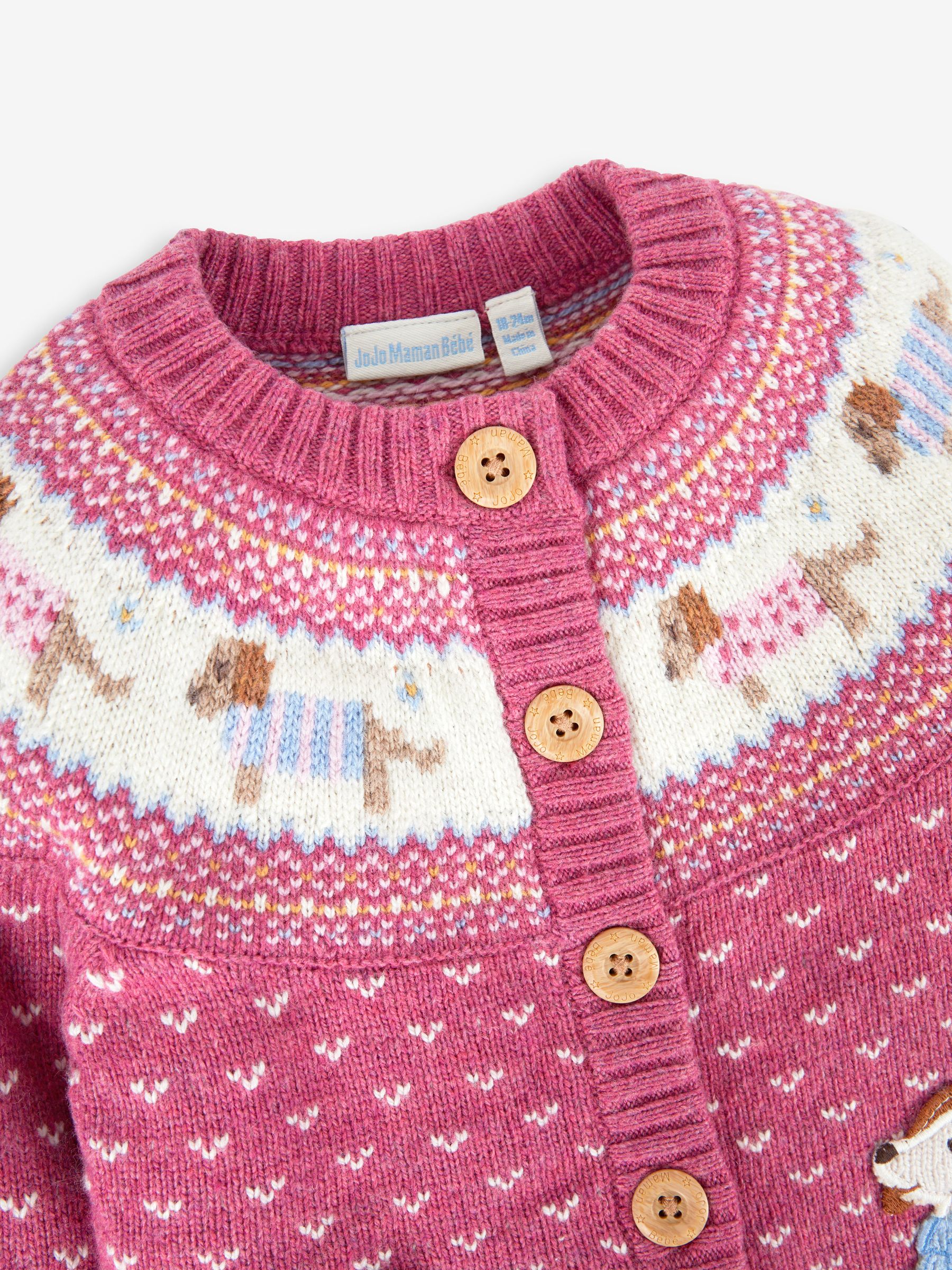 Rose Pink Sausage Dog Fairisle Pattern Cardigan - Image 2 of 3