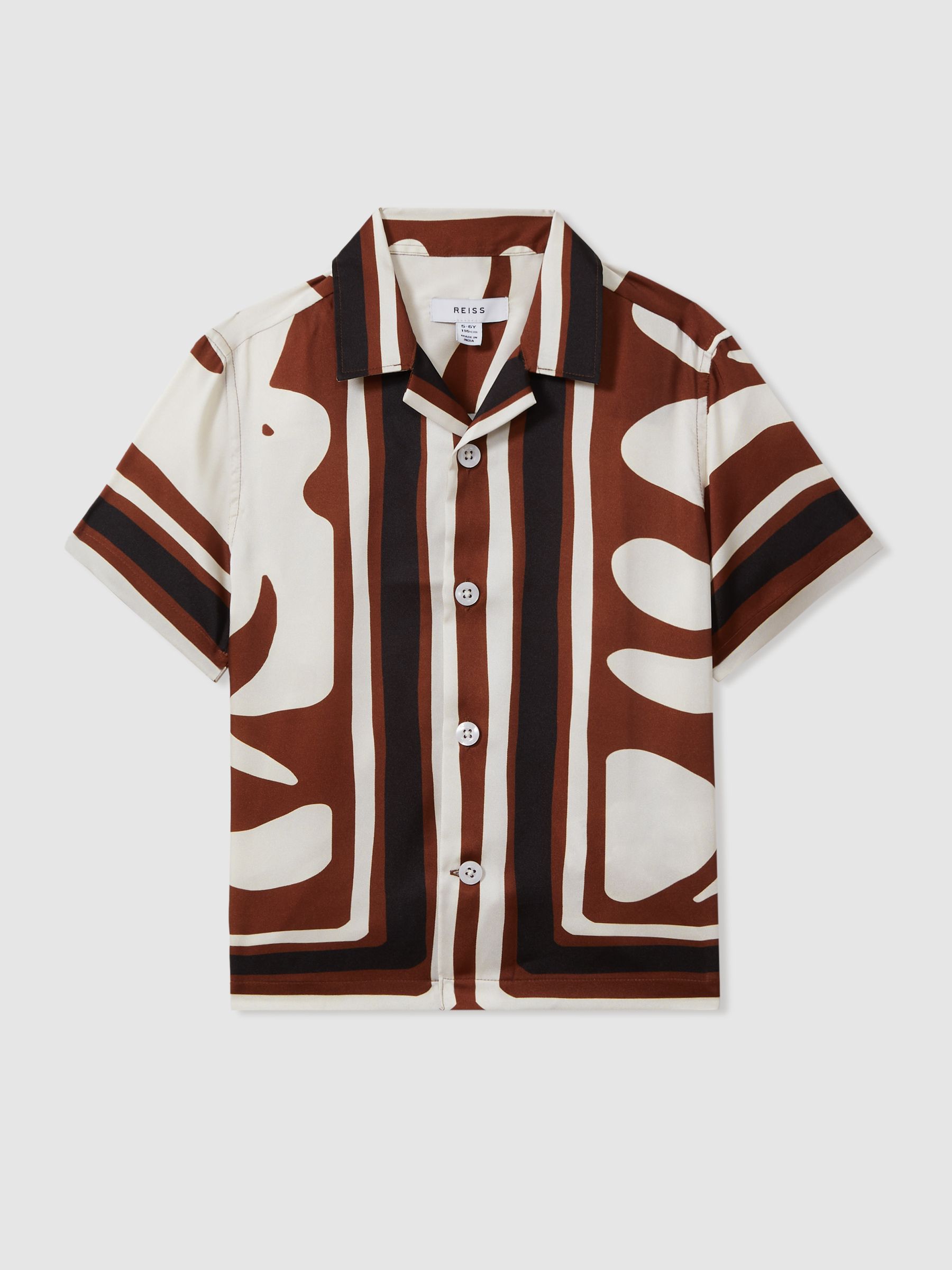 Teen Printed Cuban Collar Shirt in Tobacco - Image 1 of 4 Teen Printed Cuban Collar Shirt in Tobacco - Image 1 of 4