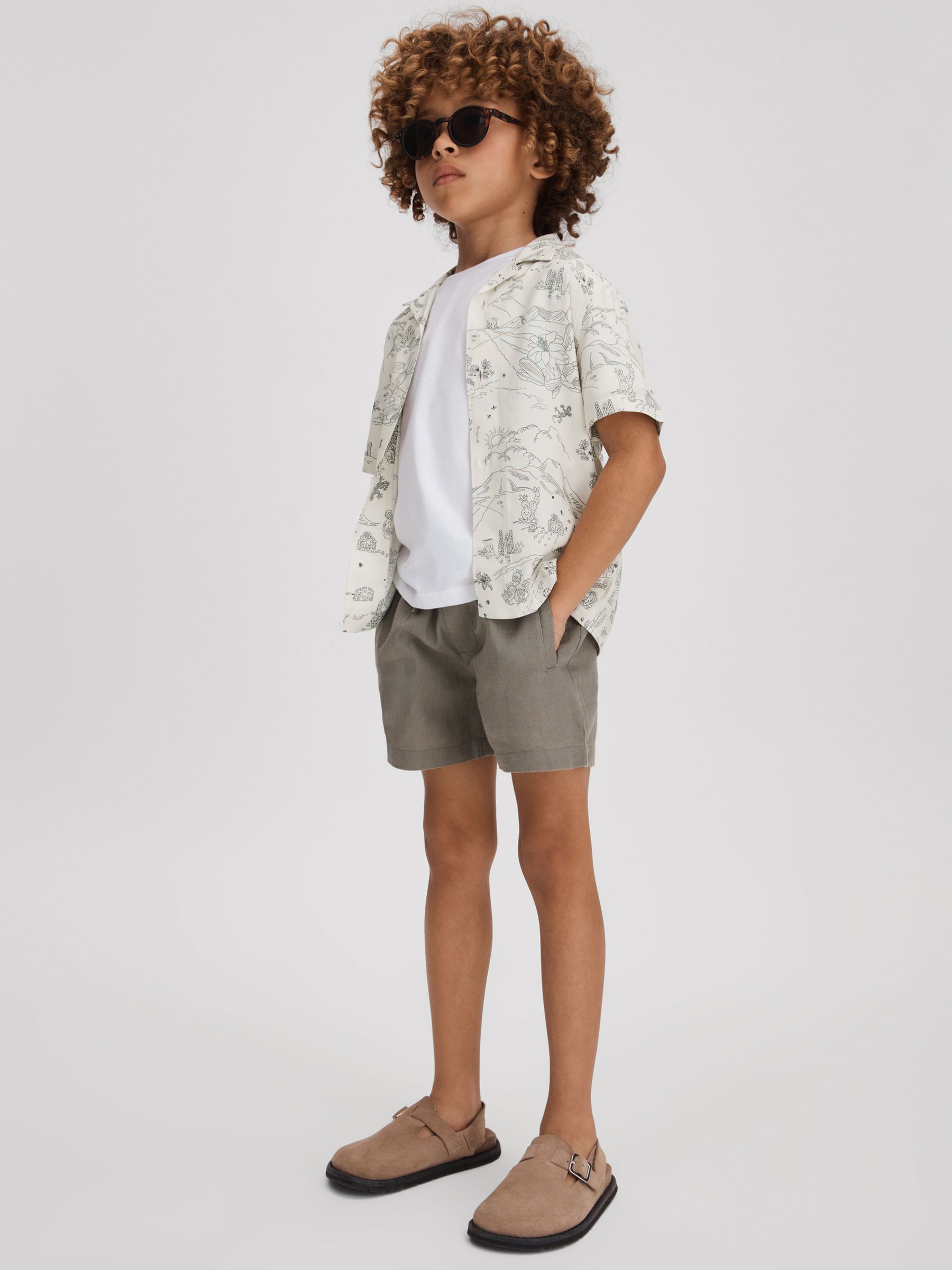 3-9 yrs Sketch Design Cuban Collar Shirt in Ecru - Image 1 of 4